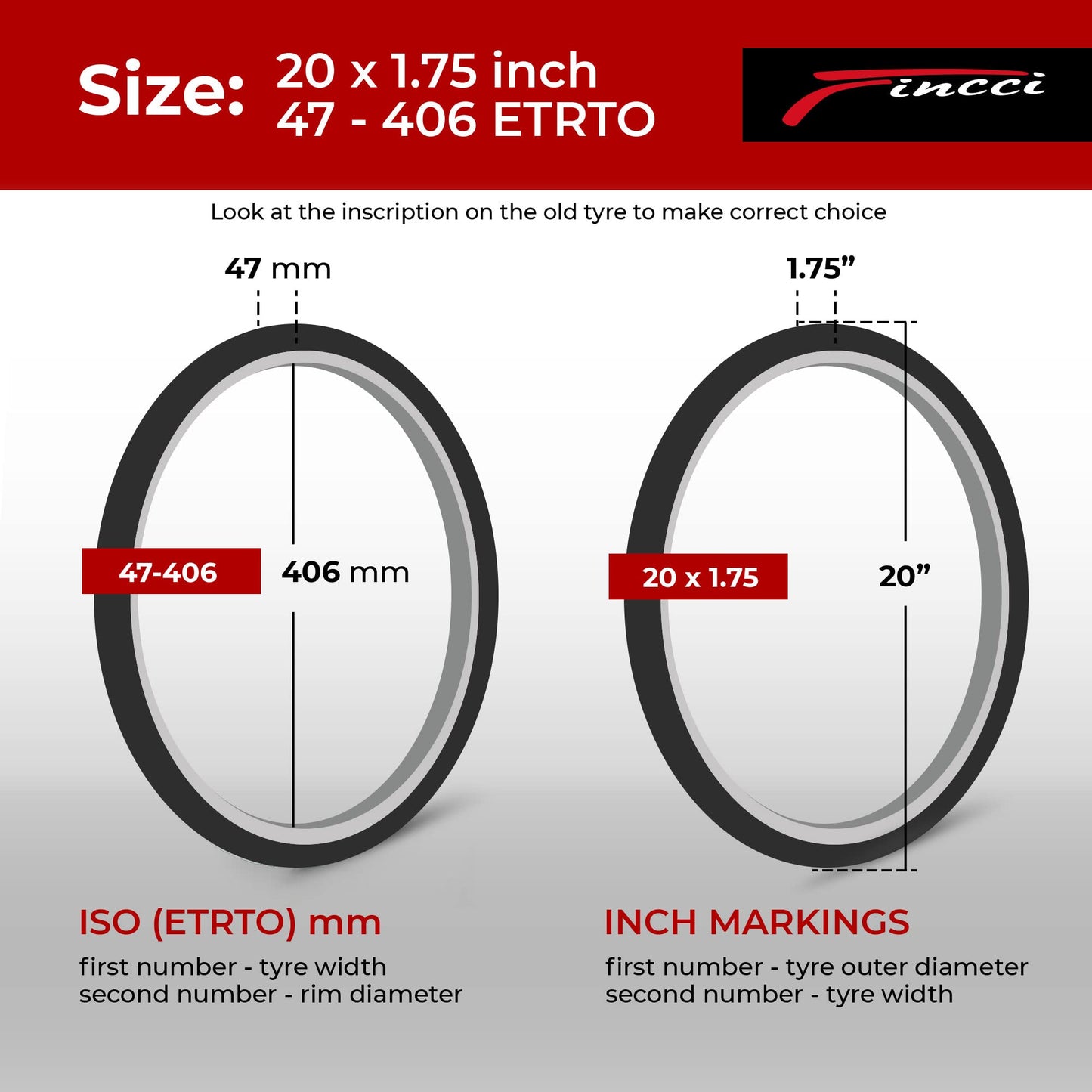 Fincci 20x1.75 Inch Bike Tyres, 47-406 ? Pack of 2, Tires for BMX, MTB, Mountain, Offroad, and Kids' Bicycles