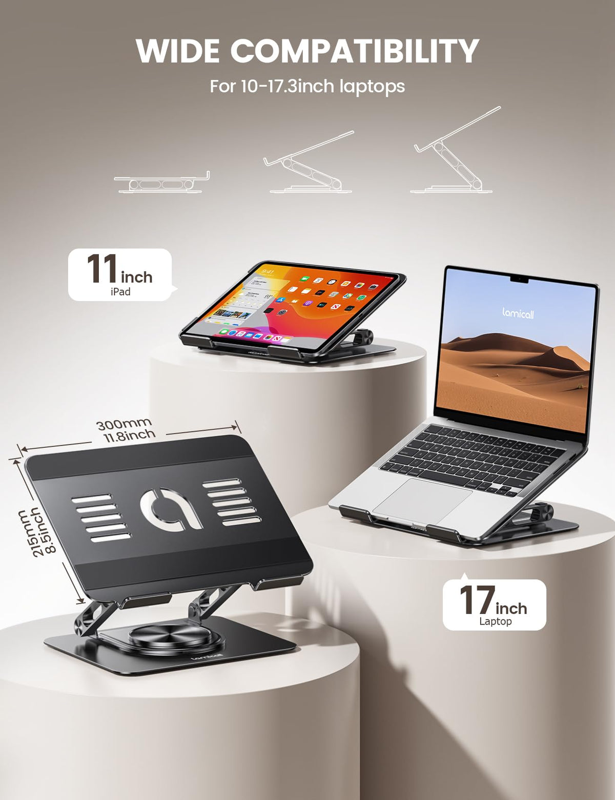 Lamicall Laptop Stand Desk, Laptop Riser - [360° Rotatable] Foldable Aluminum Notebook Holder