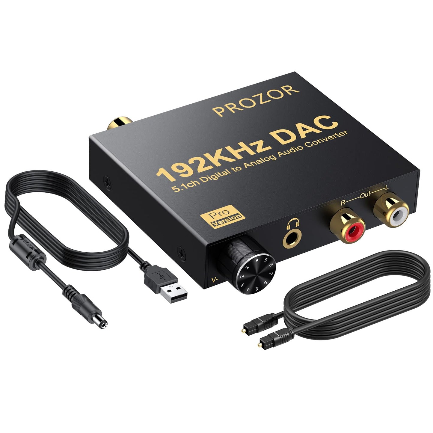 PROZOR DAC Converter 5.1CH 192kHz Optical Coaxial to RCA L/R 3.5mm DAC with Volume Knob Optical to RCA Converter Digital to Analog Audio Converter for