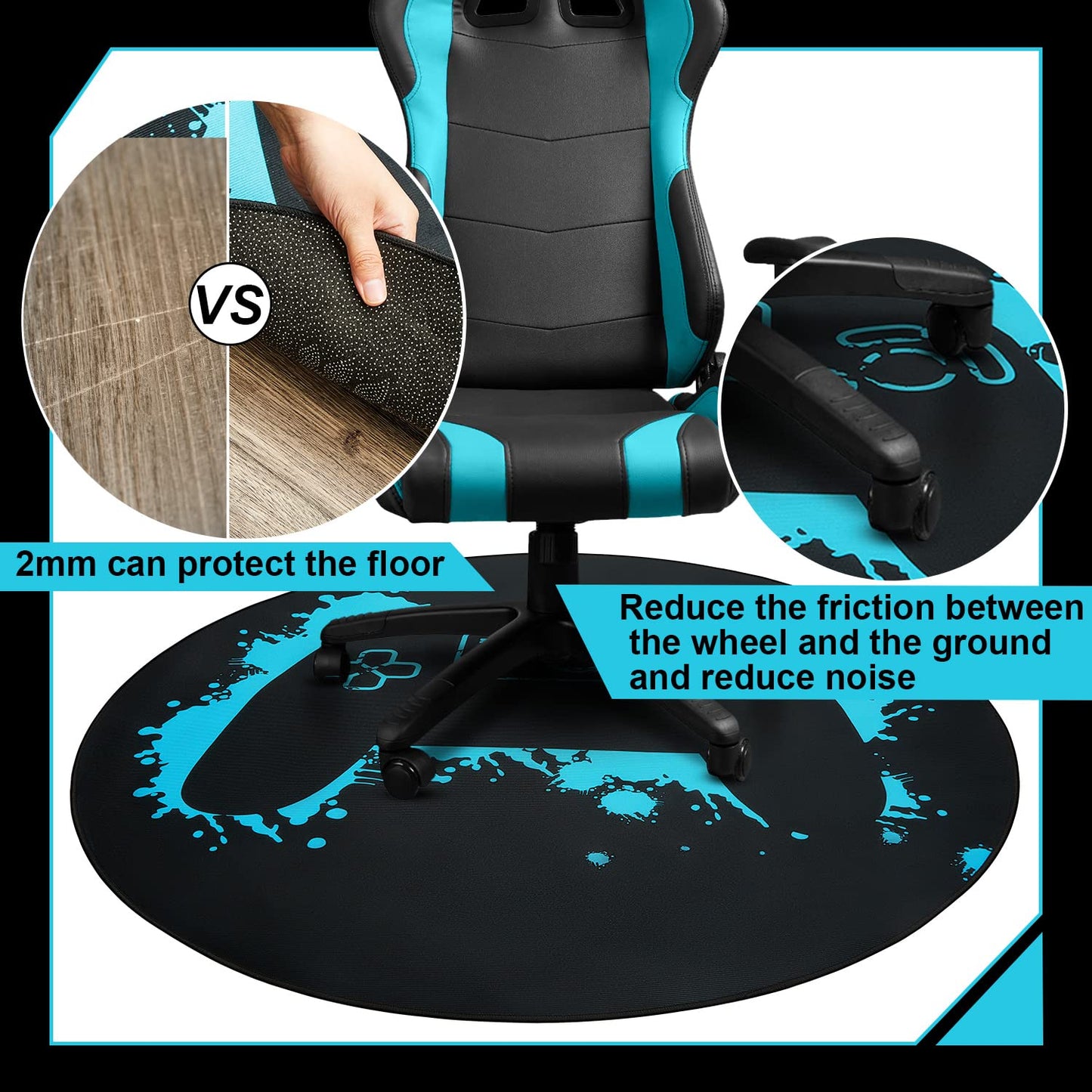 Gaming Chair Mat 47 Inch Round Chair Mat for Hardwood Floor Gaming Rugs Office Chair Rug Chair Mat Carpet Antislip Floor Protector for Gaming Room