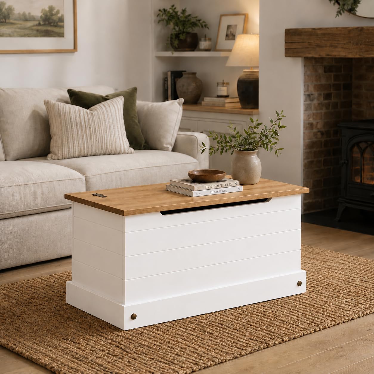 Mews Corona Storage Chest White Bedding Box Storage Ottoman Toy Chest Hinged Lid Mexican Pine Solid Wood