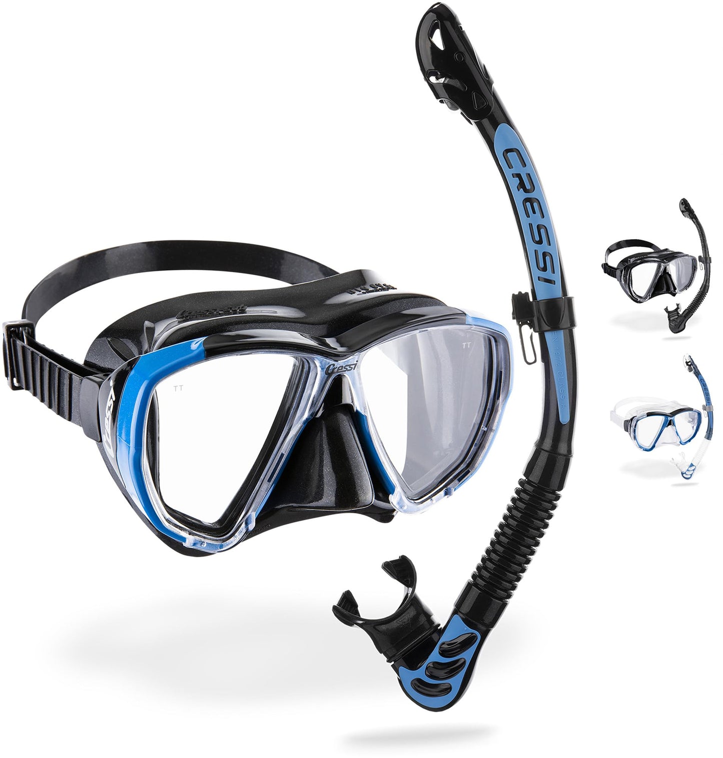 CRESSI Big Eyes+Alpha Ultra Dry Combo Black/Azure - Combo Set Mask + Snorkel UD for Diving and Snorkelling, Black/Azure, One Size, Adults