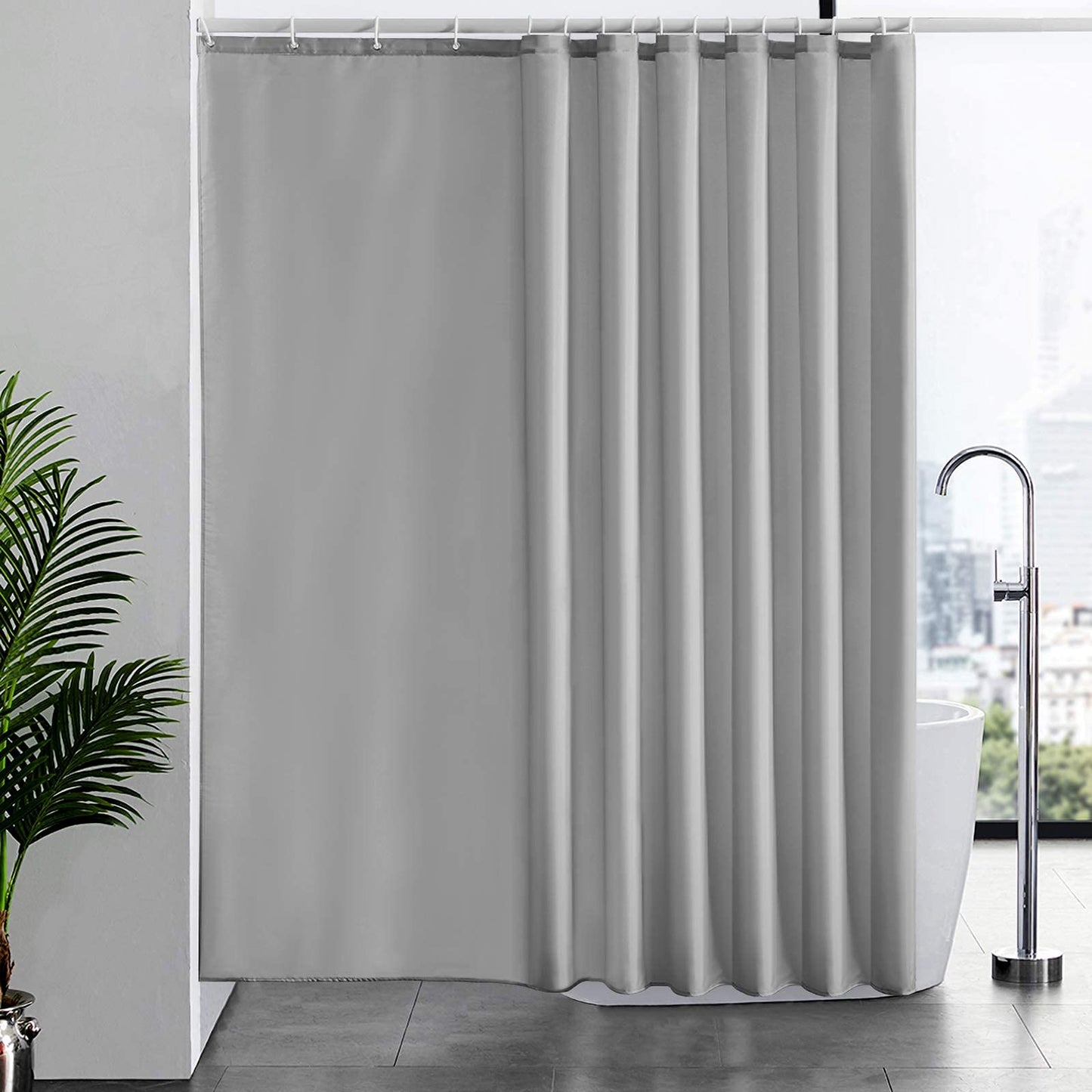 Furlinic Shower Curtain Light Grey Waterproof Mould Proof Resistantand Bath Curtains 240x180cm Washable Polyester Fabric Extra Wide with Weight Tape
