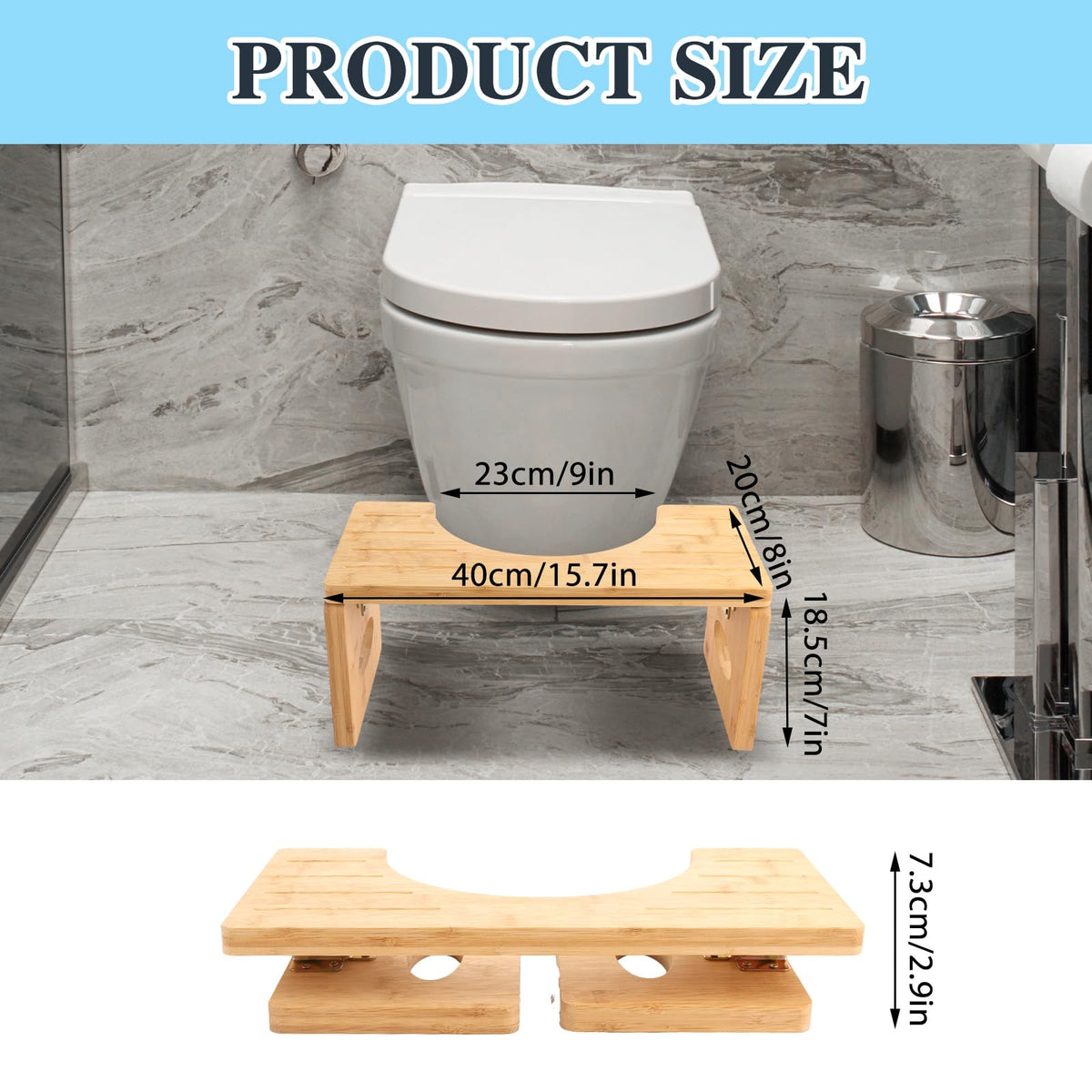 LOPYXBR Bamboo Toilet Stool Squat Adult, 15.7 x 7.9 x 7.3 inch/ 40 x 20x 18.5 cm Poop Stool for Adults, Foldable Bamboo Toilet Step