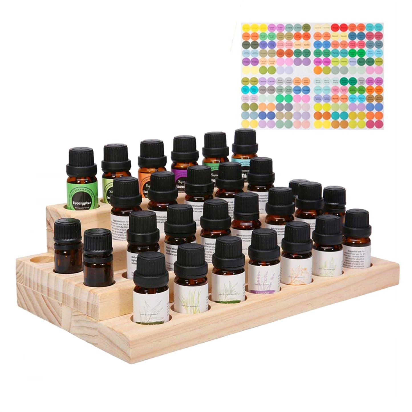 RoseFlower Wooden Essential Oil Storage Box Presentation Display Rack Stand Holder, Holds 30 Bottles