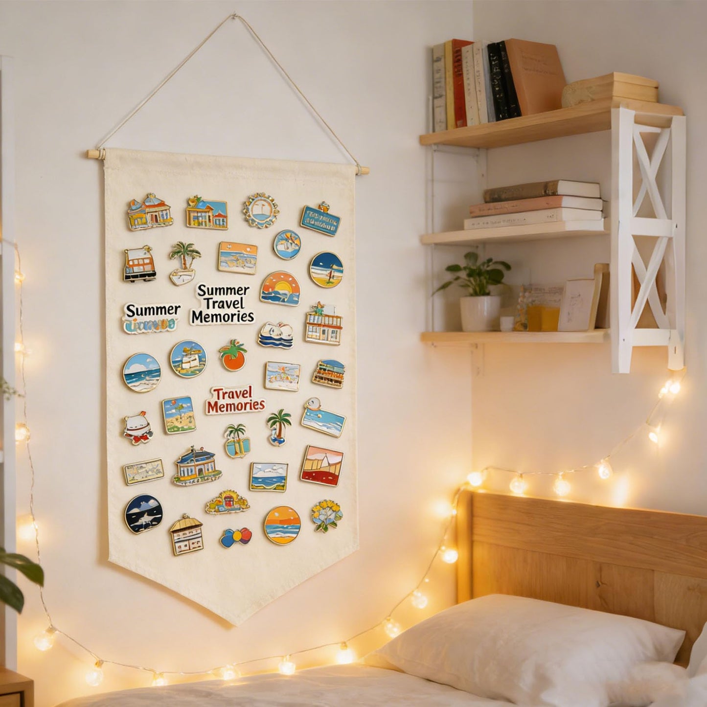 Winmany Wall Hanging Brooch Jewelry Storage Case Canvas Display Stand Enamel Pin Display Banner Holder Earrings Necklace Glitter Pin Collection