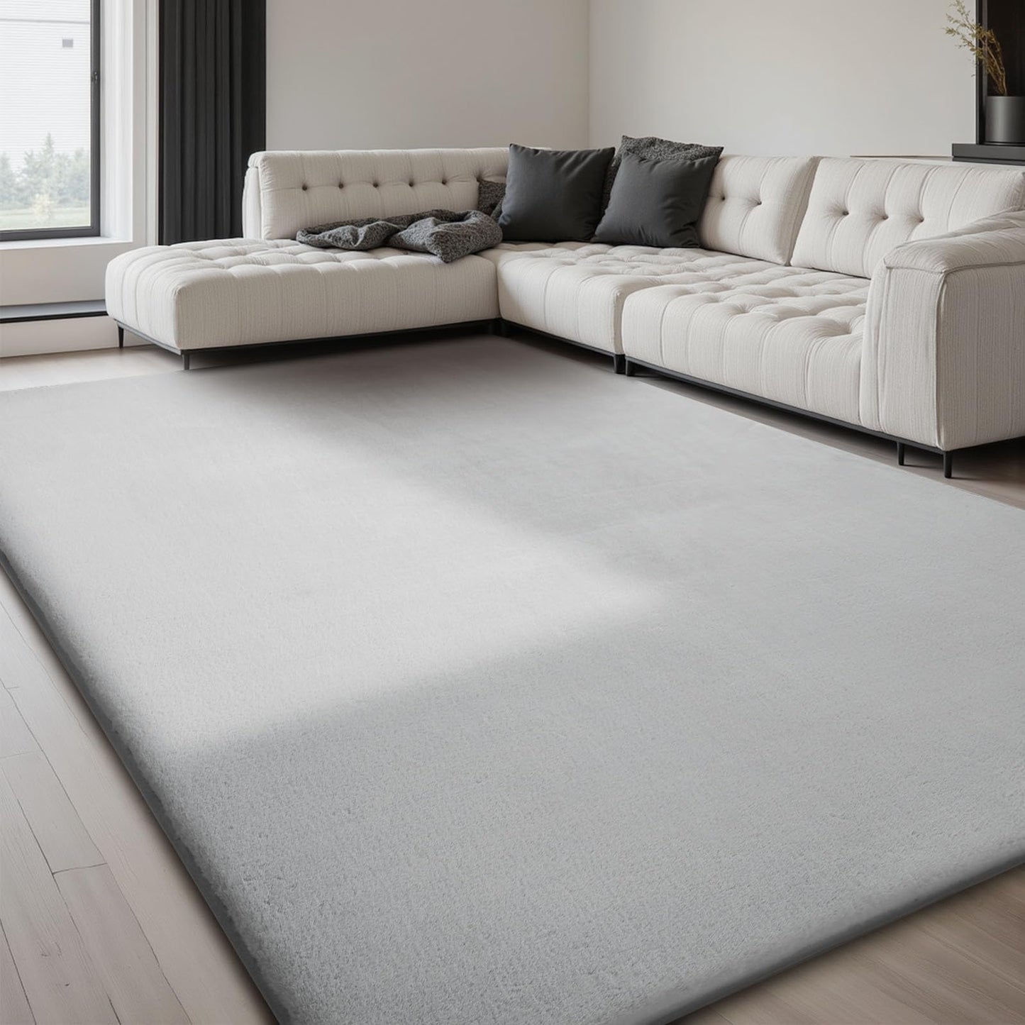 Sour Lemon Rugs Living Room - Grey Area Rugs for Bedroom Faux Rabbit Fur Large Rug, Anti Slip Rug Large Smooth Floor Carpet Short Pile Area Rug for