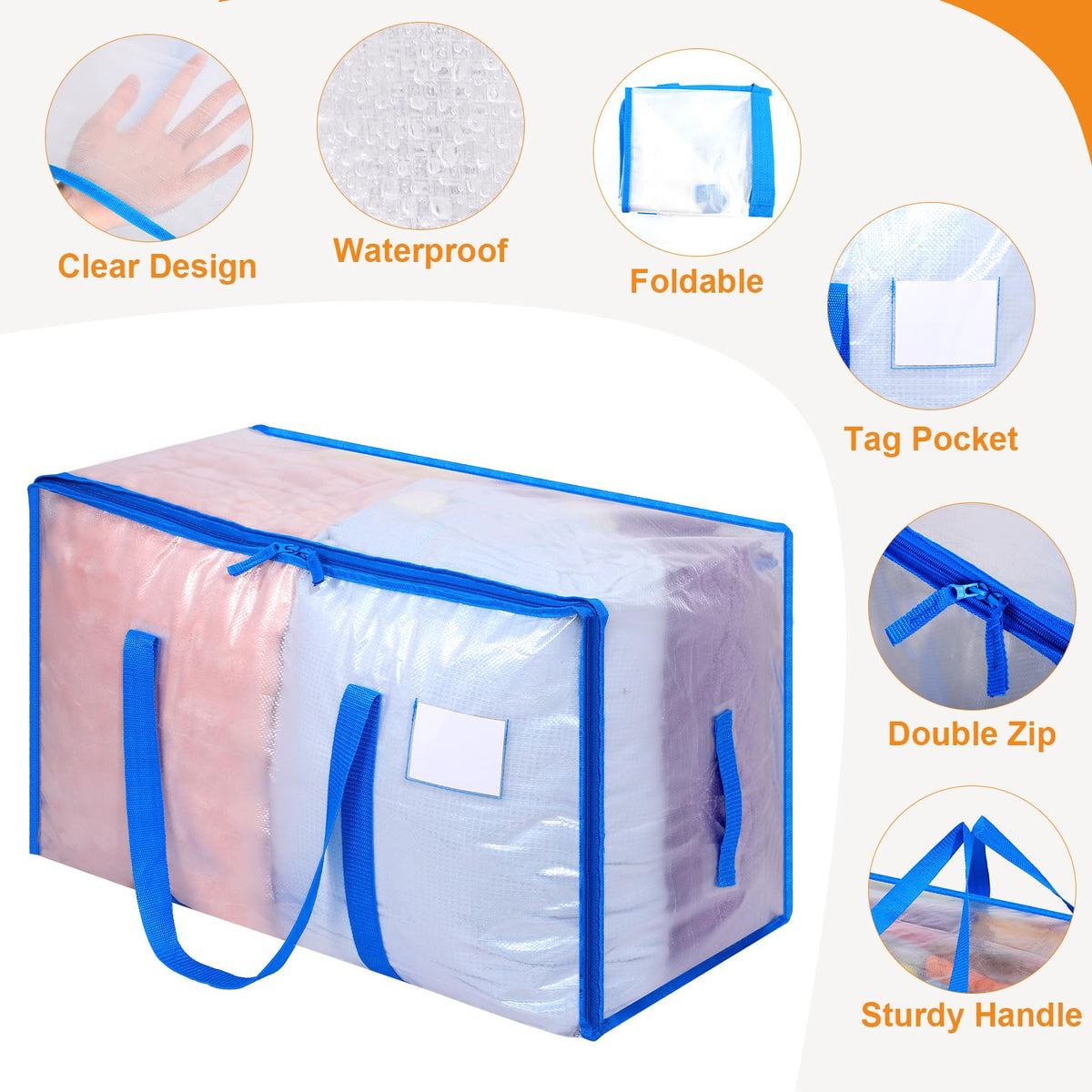Dntorx 8 Pack 105L Moving Bags Clothes Storage Bags Drom Packing Box, Blue