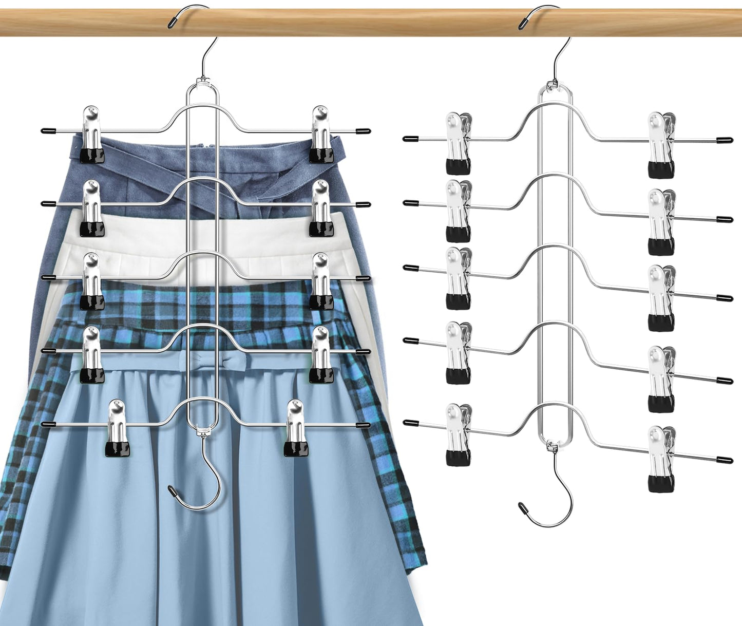 Skirt Hangers with Clips for Woman, 5 Tier Pants Skirt Hangers, 2 Pack