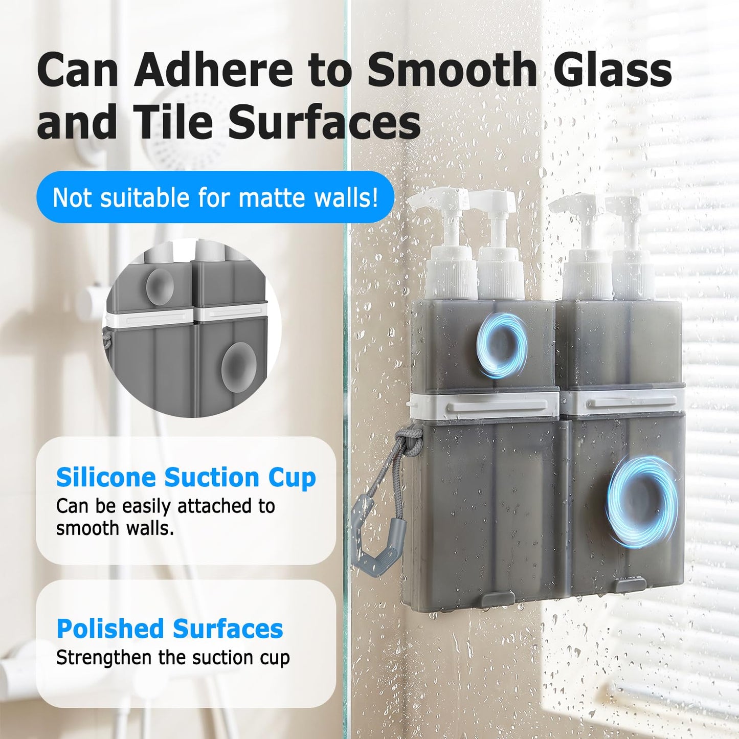 Yotako 4 in 1 Travel Bottles Dispenser - TSA Leak Proof Refillable Silicone Squeeze Pump Dispenser Bottles with Suction Cup