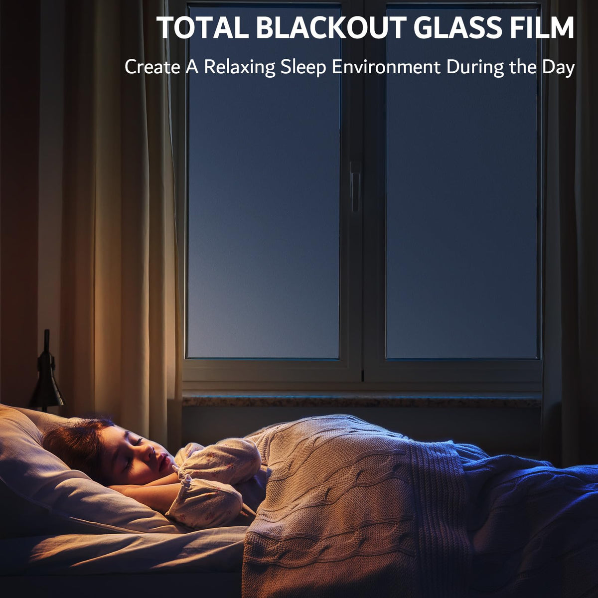 FEOMOS White Blackout Window Film 100% Light Blocking, Static Window Clings Privacy Total Blackout Window Coverings Room Darkening Easy Removal 60cm x