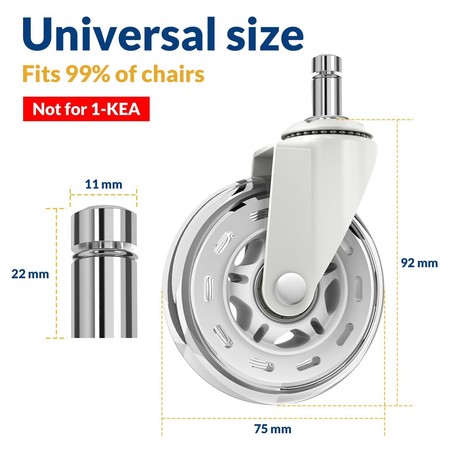 COSYLAND Office Chair Castors - Set of 5 Replacement Rubber Wheels - Heavy-Duty Rollers for Office Chair, Noise Free, Fits 98% Chairs, for All Floors