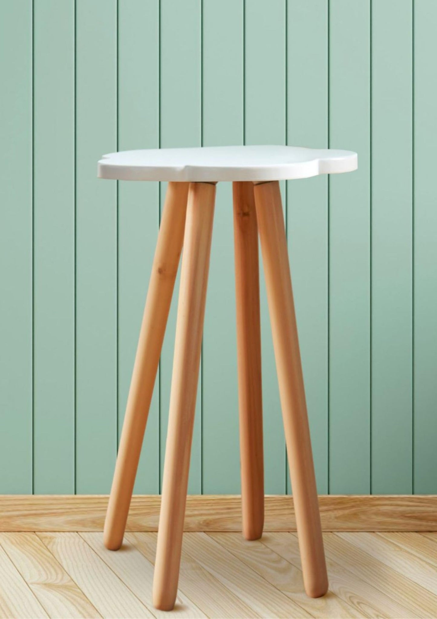 Modern White Side Table - 62cm Tall Plant Stand, Wooden Indoor Cloud Table