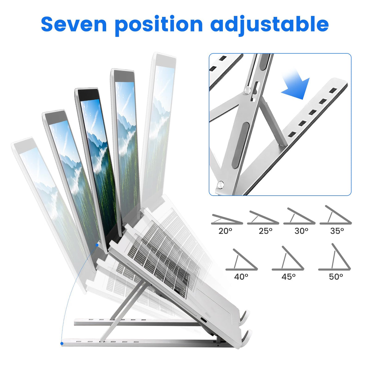 GrandMil Adjustable Laptop Stand for Desk – Foldable & Portable ABS+Silicone Desk Riser