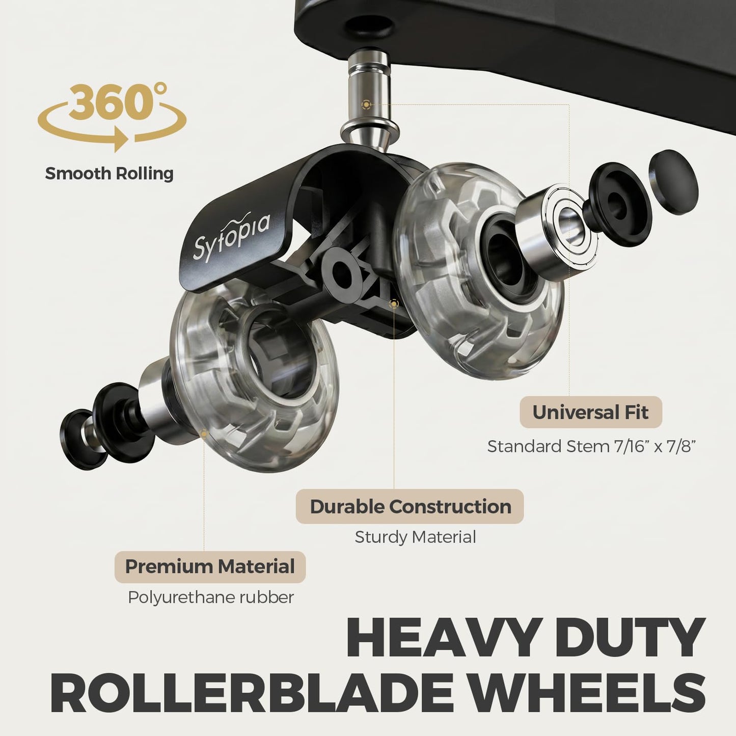 Sytopia Office Chair Wheels With 11×22mm Pin, Universal Fit 2-Inch Castors Replacement, Dual Wheel Rubber Smooth & Silent Chair Casters Wheels