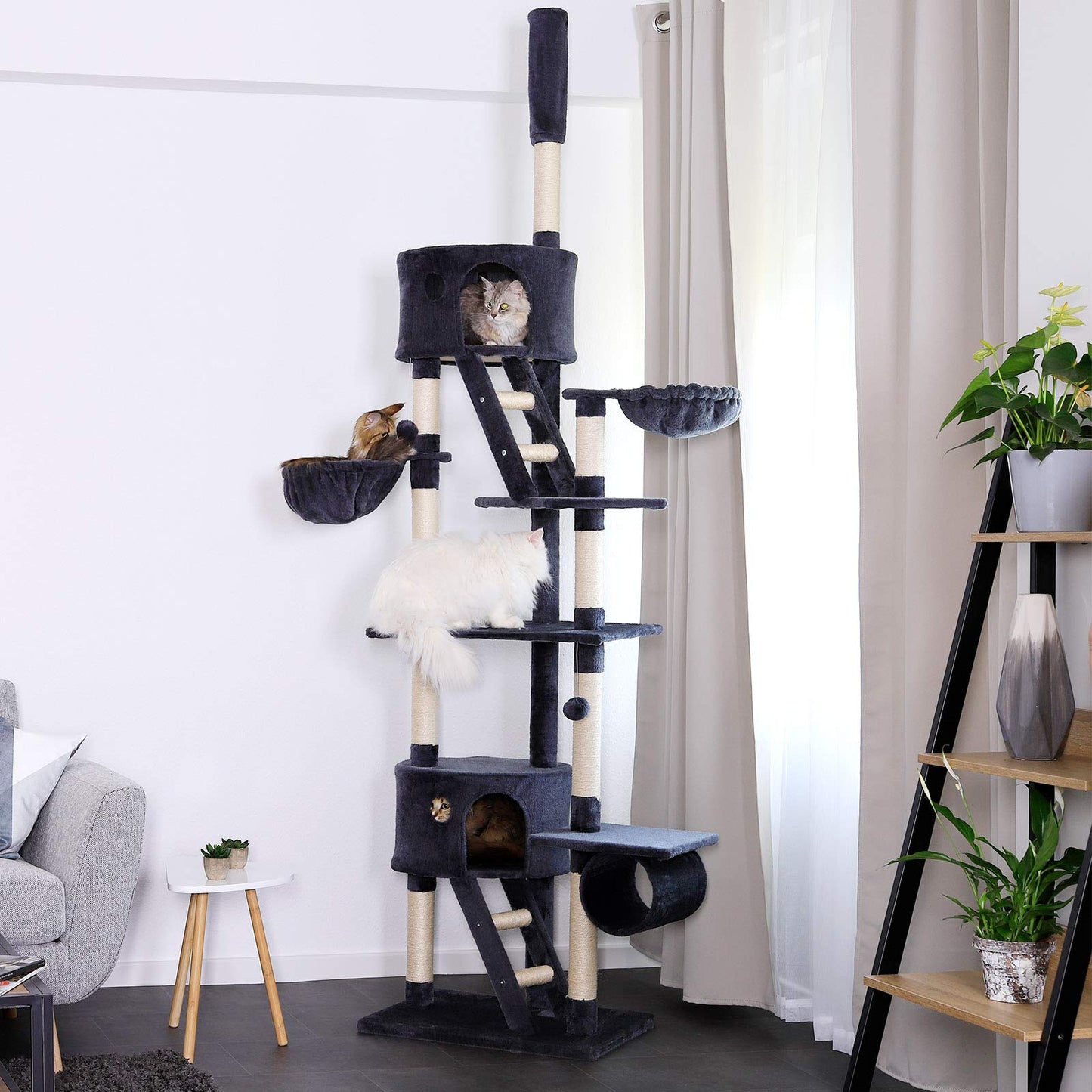 lionto dibea Cat Tree Activity Centre High Ceiling Scratching Post, 240 to 260 cm, Grey