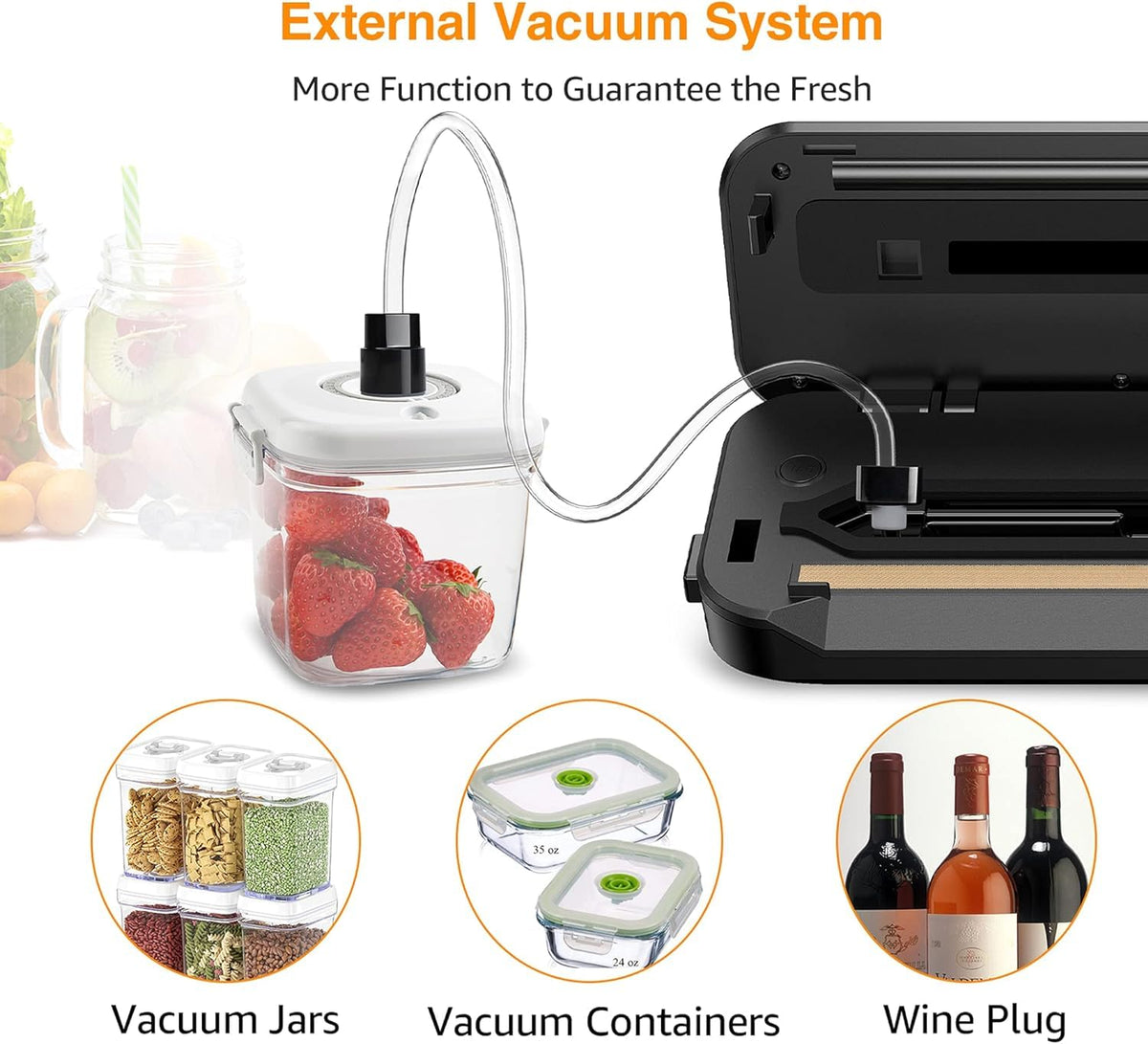 MEGAWISE Vacuum Sealer Machine, Portable Strong Suction Power Food Sealer, Bags and Cutter included with External Vacuum Function, Freshness
