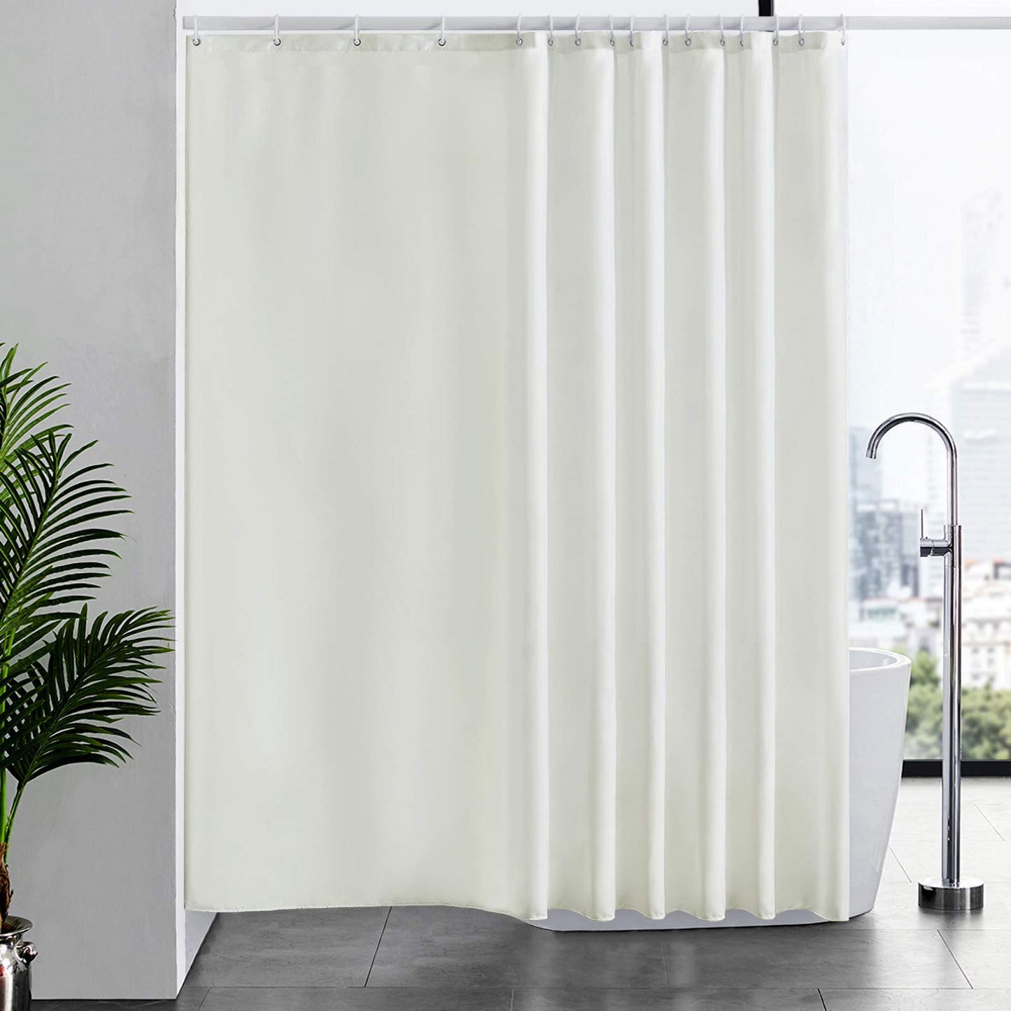 Furlinic Beige Shower Curtain Mould Proof Resistantand Waterproof Washable Polyester Fabric Bath Curtains with Weighted Hem 16 Hooks for Wetroom Extra
