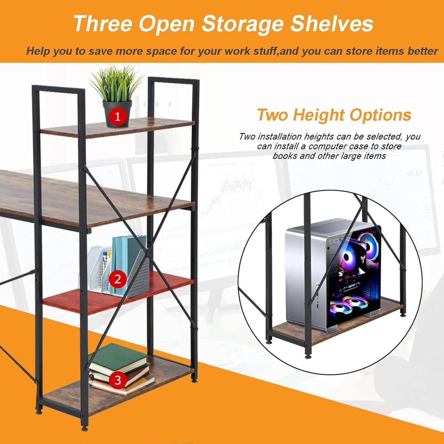 YOBWOK Computer Desk with 4 storage shelves,Writing Desk with Storage Shelves on Left or Right,120x60x72cm Wide Home Office Desk, for Study