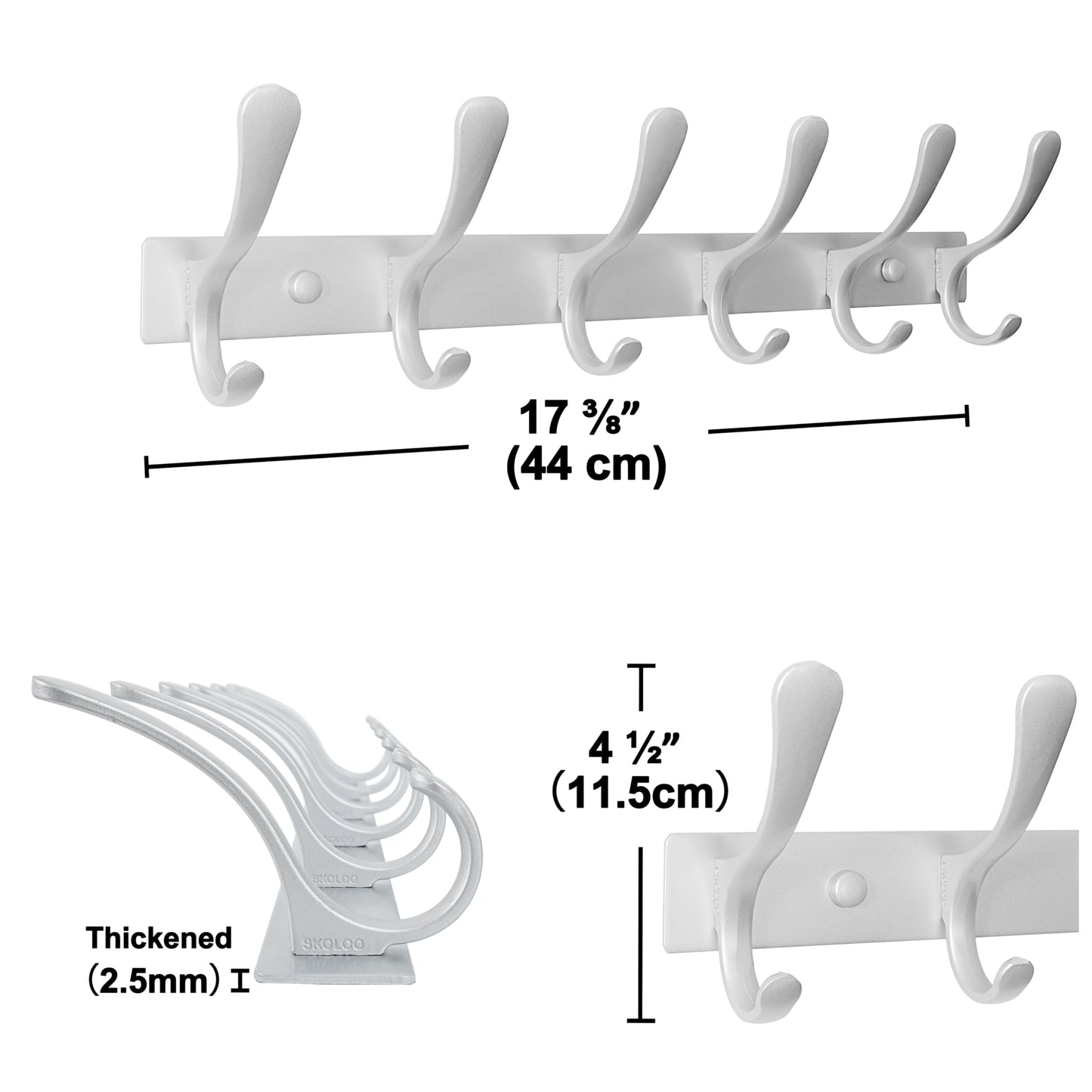 SKOLOO Coat Rack Wall Mounted - 6 Hooks, Pack of 2, Heavy Duty, Stainless Steel, Metal Wall Coat Hanger, Sturdy Wall Hooks for Hanging Coat, Jacket
