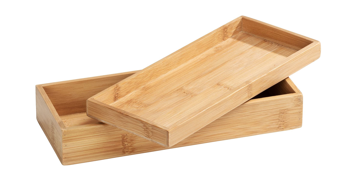 WENKO Terra Bamboo Organiser Box with 3 Compartments - Storage Box, Bathroom Basket, Bamboo, brown, Maße (B x H x T): 24 x 6 x 10 cm