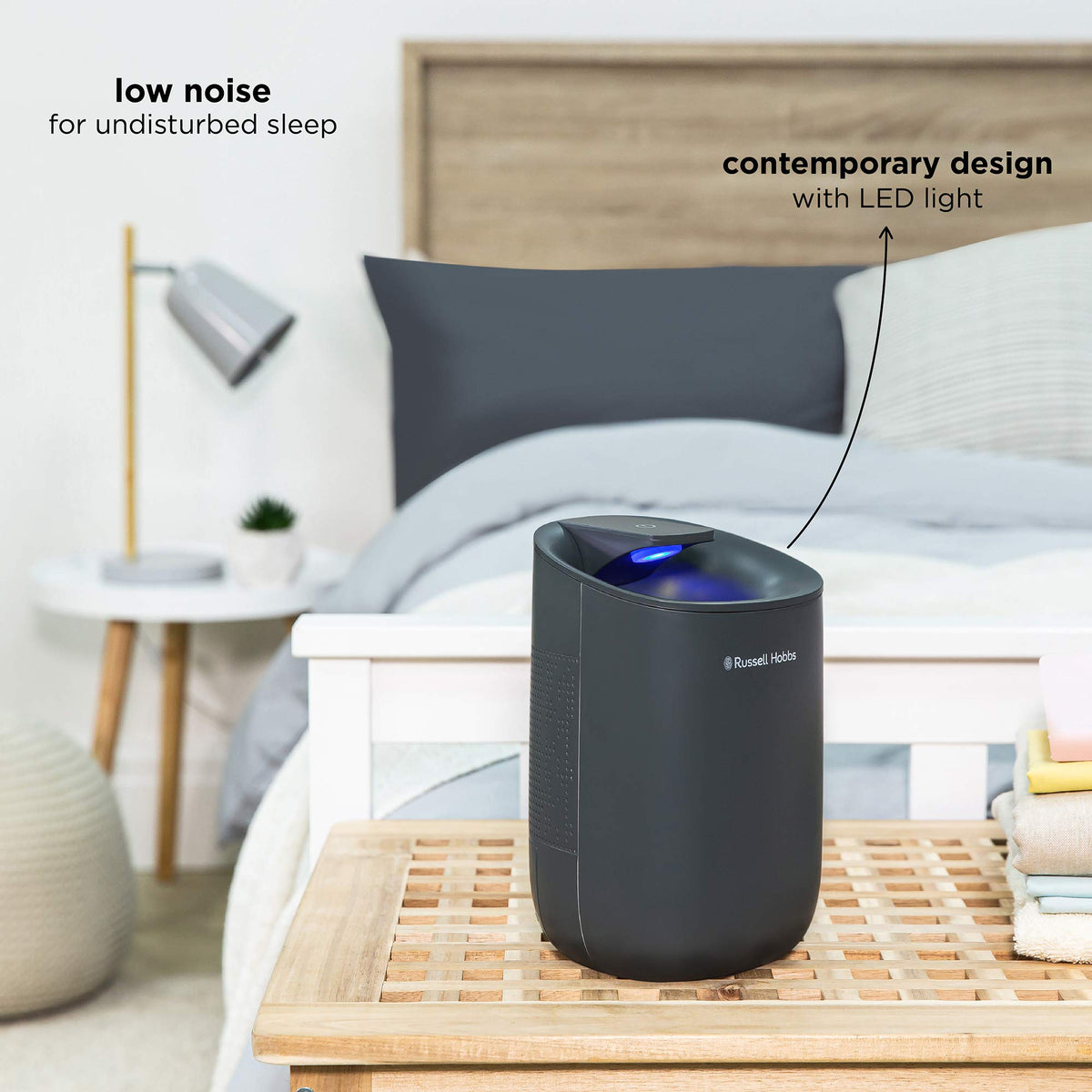 Russell Hobbs RHDH1061G 300ml/day, Grey Dehumidifier with Auto Defrost for Home, Kitchen, Basement, Garage, Caravan, Bathroom, Lightweight, 15m2 Room
