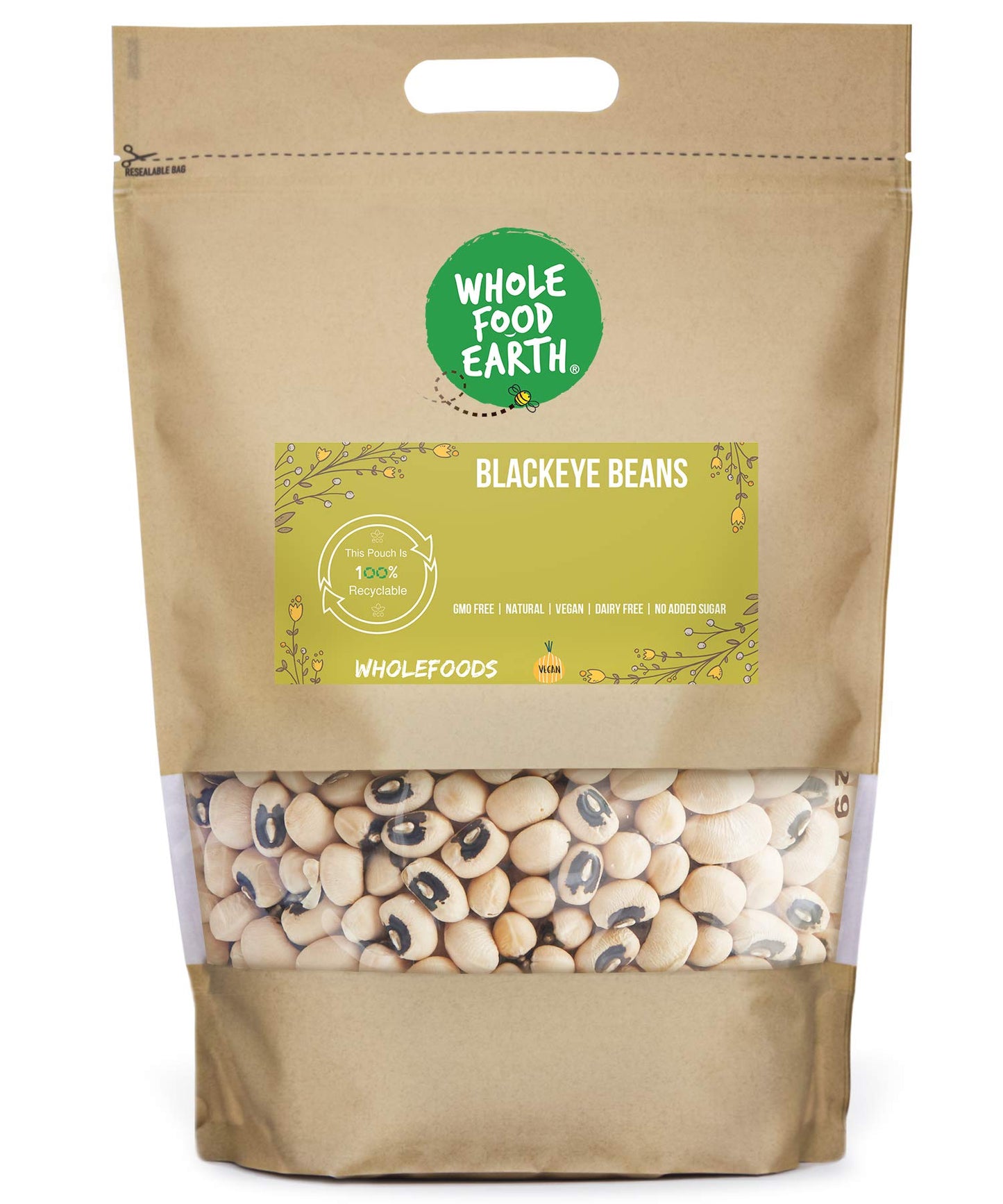 Wholefood Earth Black Eye Beans 3 kg | GMO Free | Natural | High Fibre | High Protein
