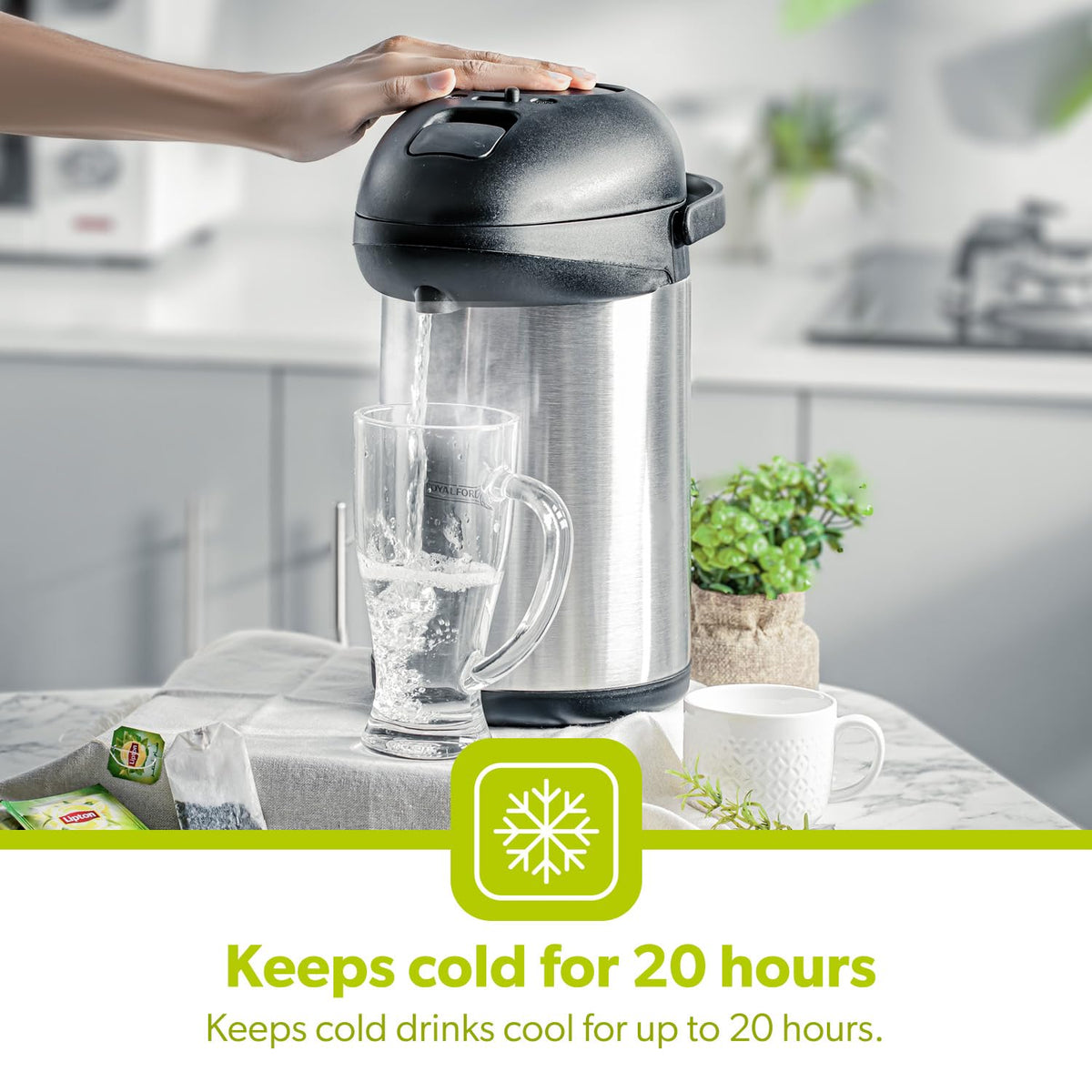 Royalford 5L Stainless Steel Airpot Insulated Vacuum Thermal Flask Jug | Pump Action Airpot Thermal Coffee Flask | Ideal for Hot & Cold Drinks Soup |
