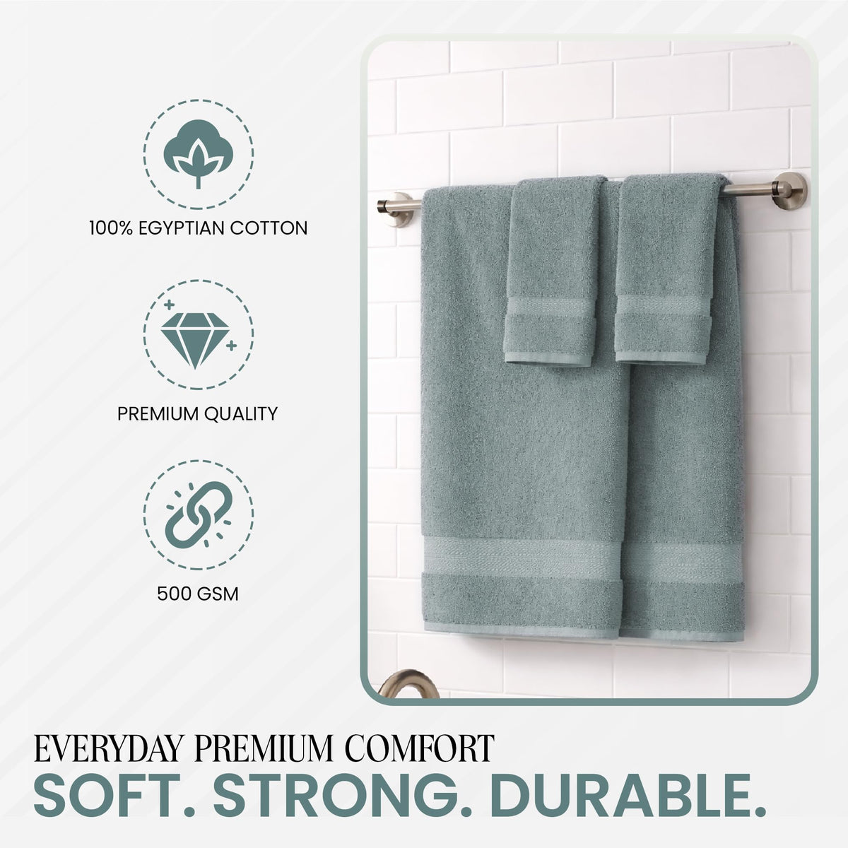 RAYMSTER 10 Piece Egyptian Cotton Towel Set - 2 Bath, 4 Face, & 4 Hand Towels Set for Daily Use - Soft, Highly Absorbent, Quick Dry, and Lightweight