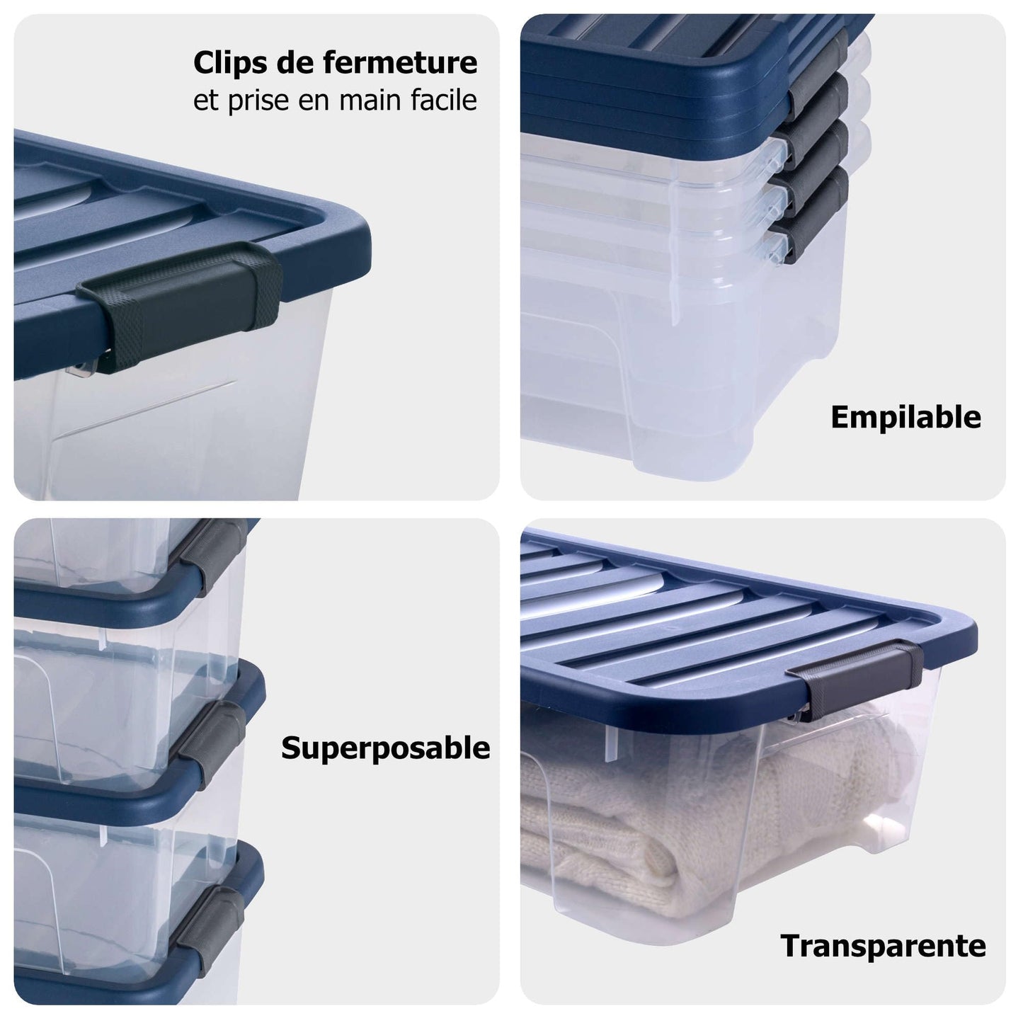 Sundis | Set of 6 Multi-Purpose Storage Boxes with Lids and Locks (6 x 45 Litres) - WAVE BOX