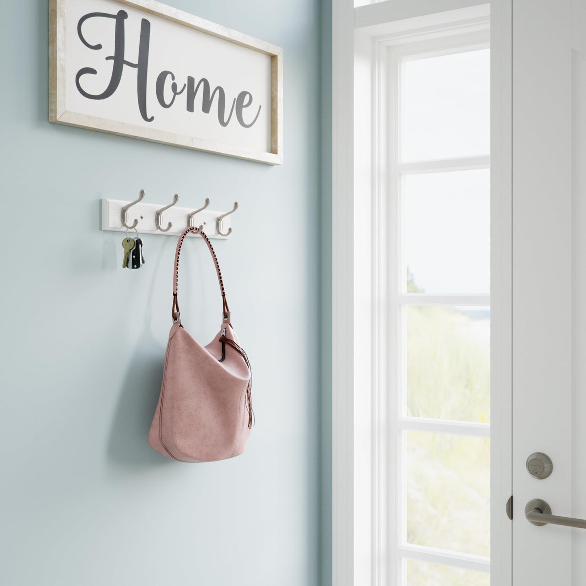 Franklin Brass Casual Curve Wall Mounted Pure White 16 in. Coat Rack, 4 Nickel Hooks, B46717K-PMN-C