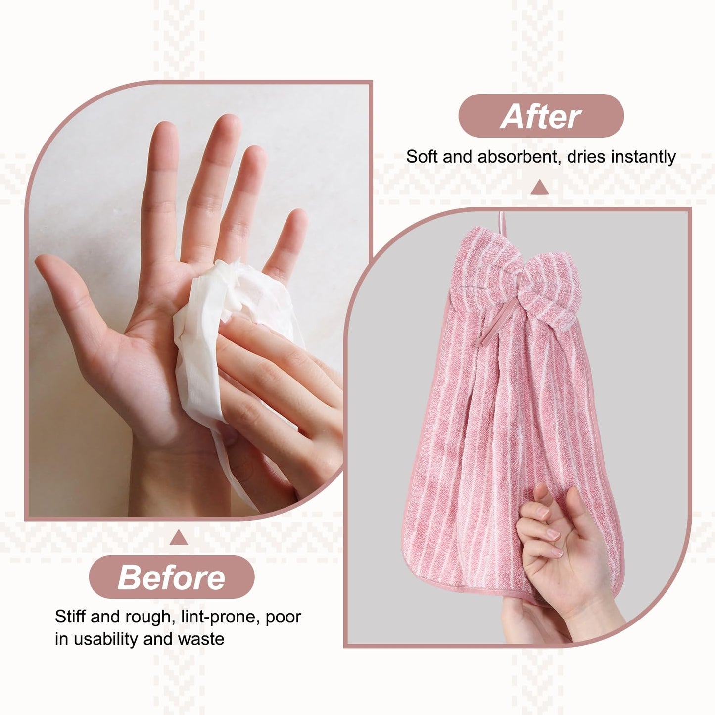 sourcing map 4Pcs Bow Hand Towels with Hanging Loop, 14.2" x 11.8" Soft Coral Fleece Microfiber Bowknot Hanging Hand Dry Towels Quick Dry and