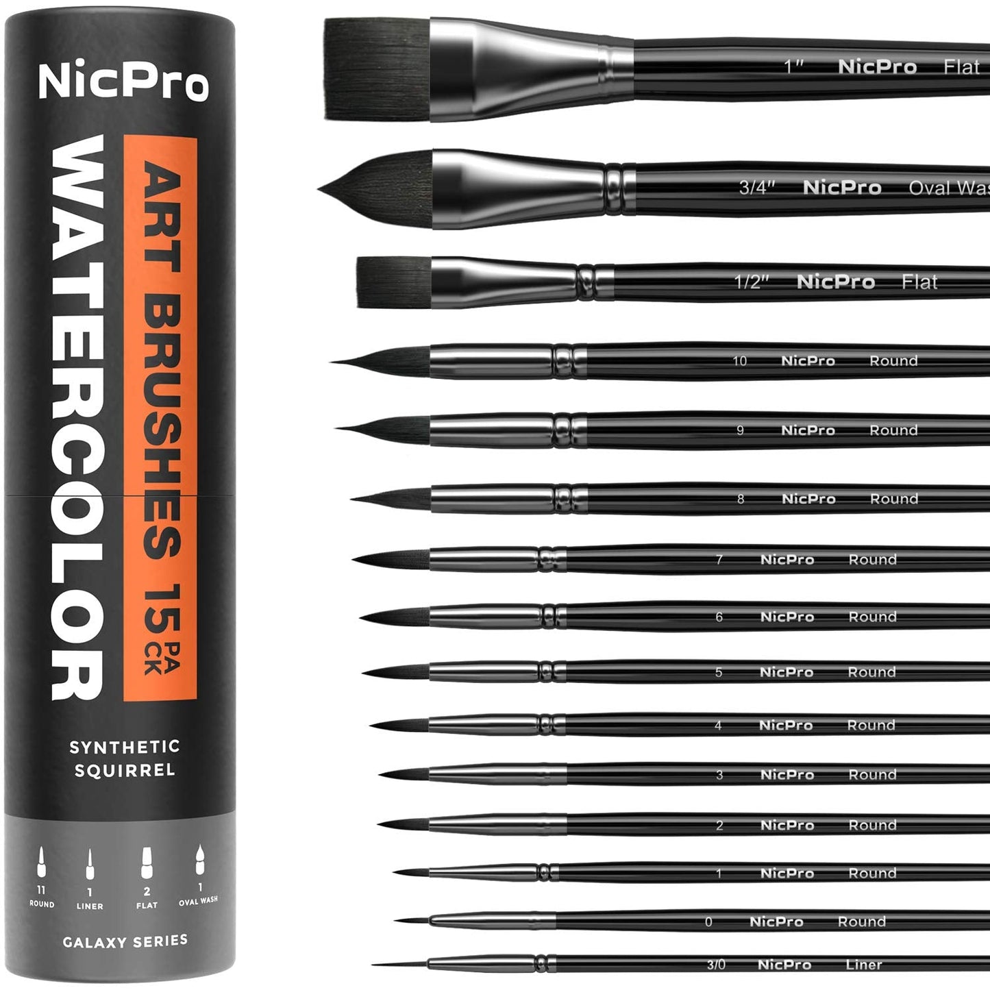 Nicpro 15PCS Watercolour Brushes Set, Soft Synthetic Squirrel Paint Brushes, Professional Water Color Paint Brush, Round, Cat Tongue, Liner, Flat,