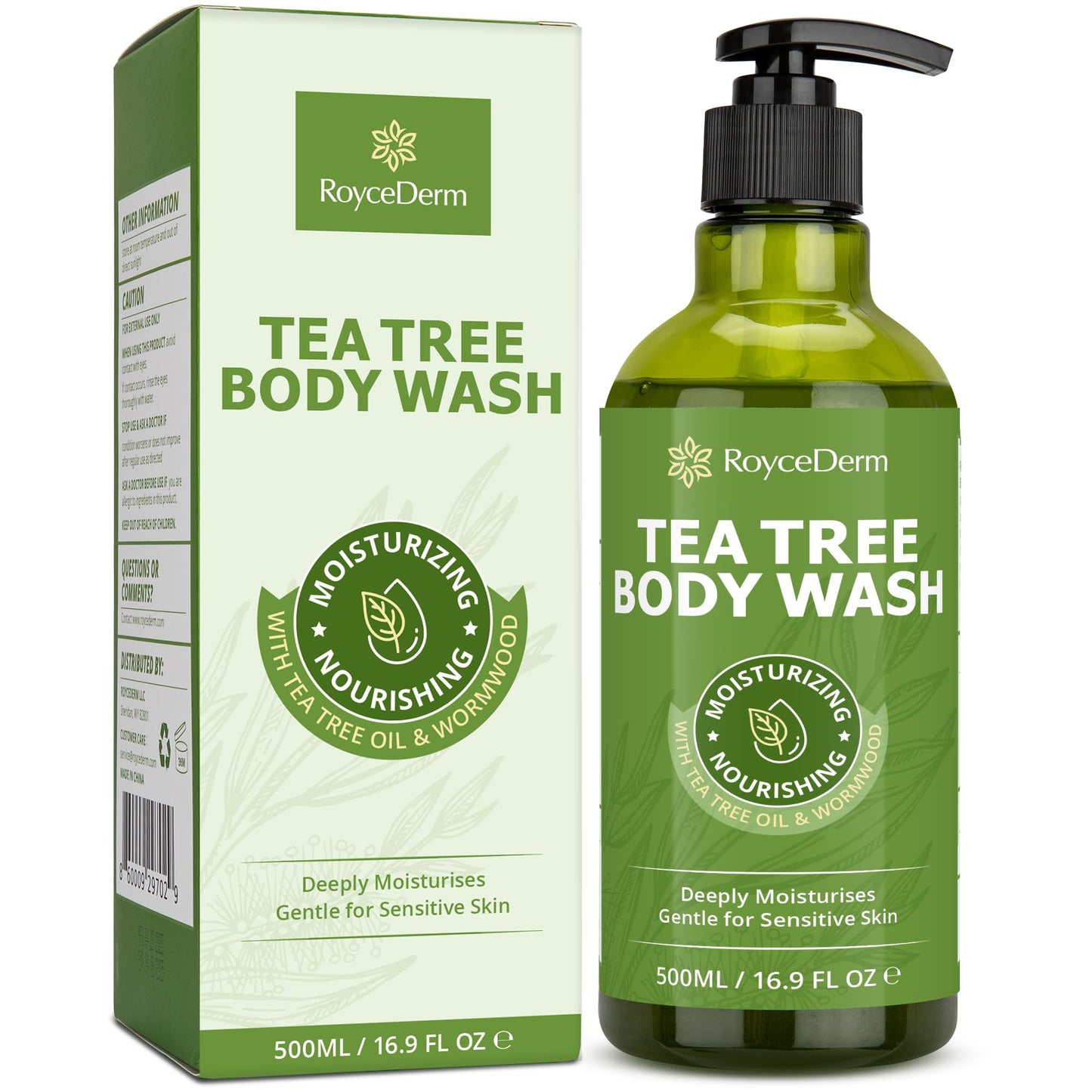RoyceDerm Tea Tree Body Wash & Soap: Skin Care for Body Odor, Back Acne, Folliculitis, Tinea Versicolor, Jock Itch, Athlete?s Foot, and Ringworm -