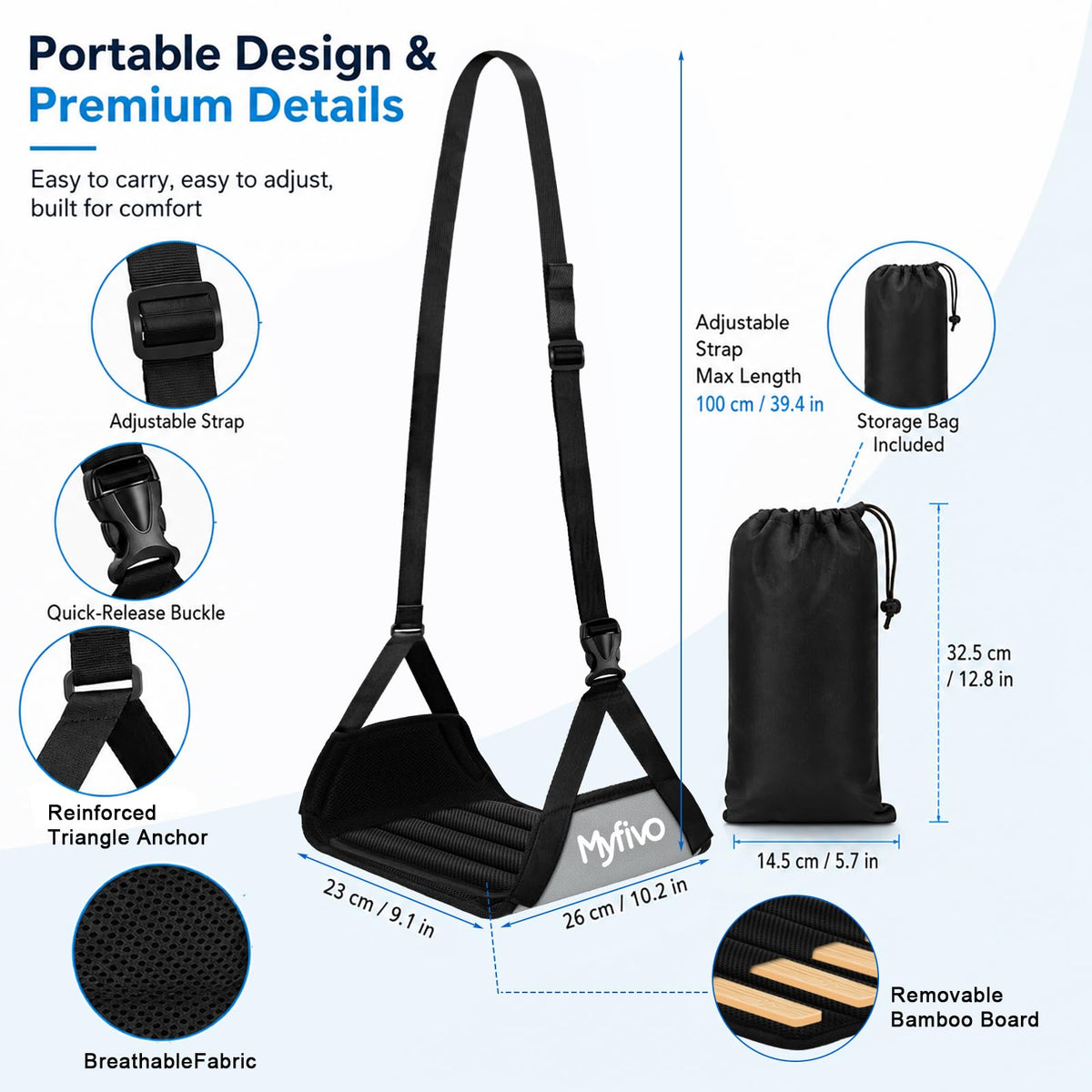 Myfivo Foot Hammock for Flight, Adjustable Travel Foot Rest for Airplanes