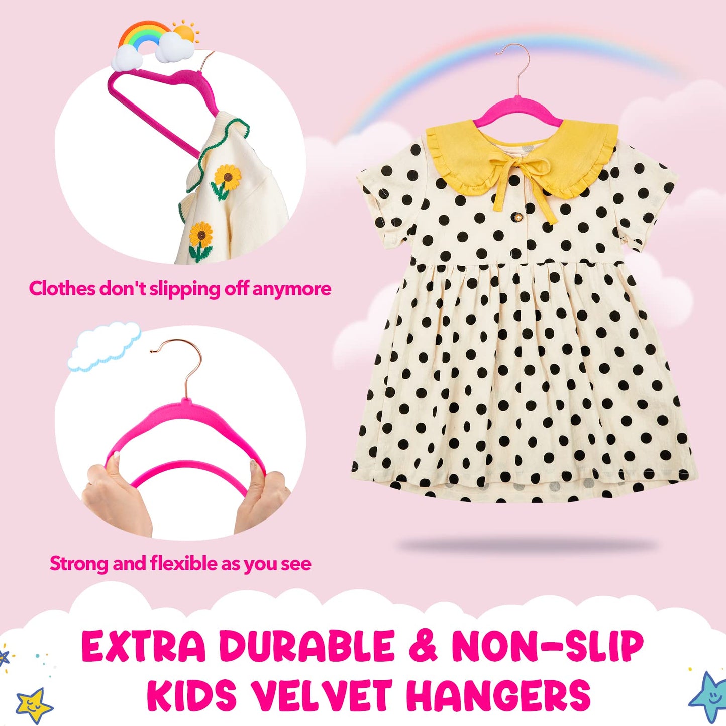 HOUSE DAY Velvet Kids Hangers 60 Pack, Premium Childrens Hangers for Closet, Ultra Thin Cute Clothes Hanger