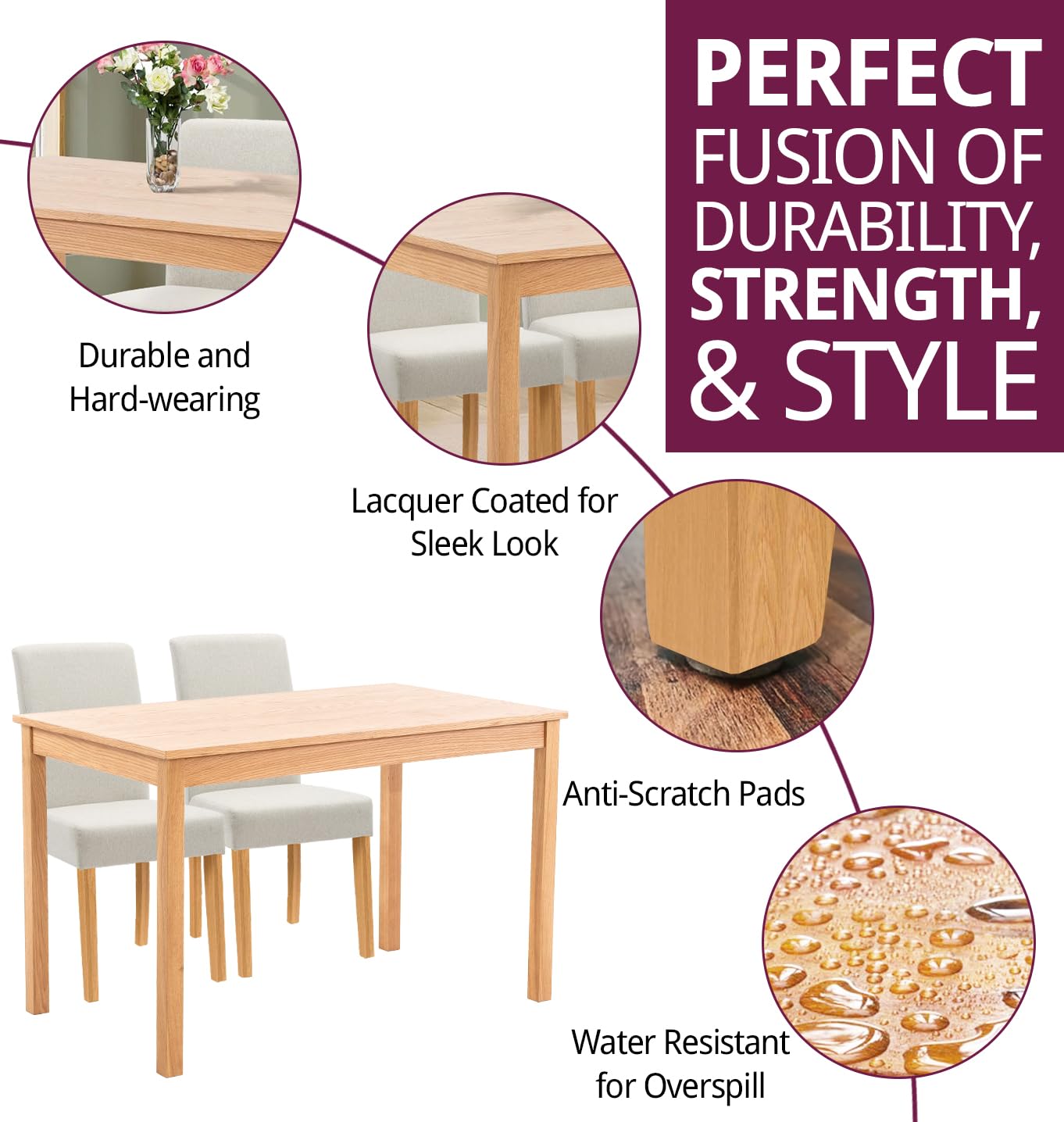 Hallowood Furniture Waverly Small Rectangular Dining Table and Chairs Set 4