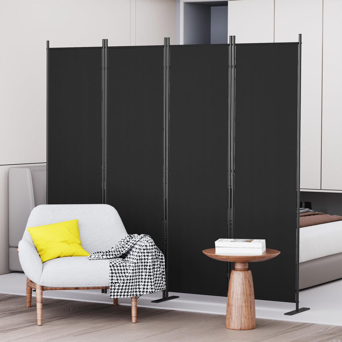 C-Hopetree 4 Panels Room Divider, 180cm Tall Indoor Folding Privacy Screen, Portable Partition Separator, Freestanding Separation Temporary Wall for