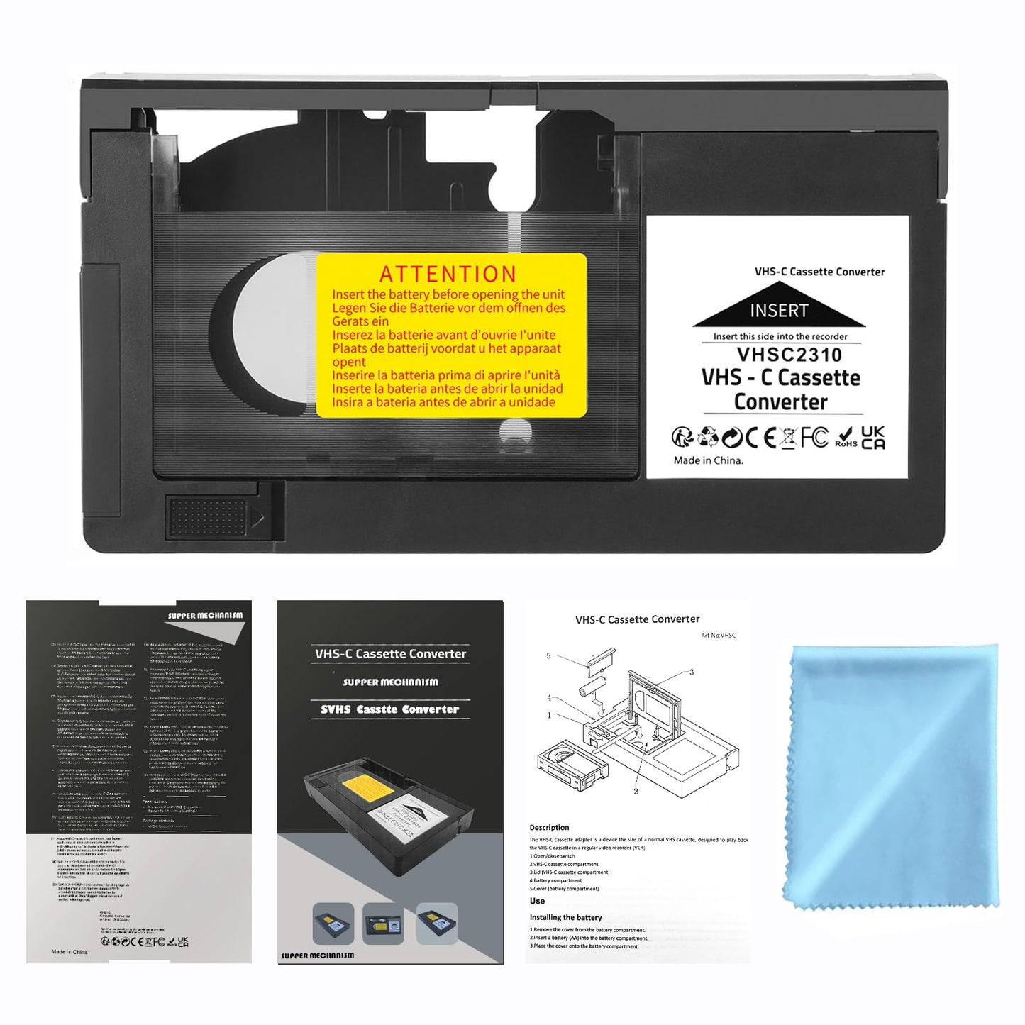 CHEEYYIIE VHS-C Cassette Adapter Compatible with VHS-C SVHS Camcorders JVC RCA Panasonic Motorized VHS Cassette Converter (Not Compatible with 8mm /