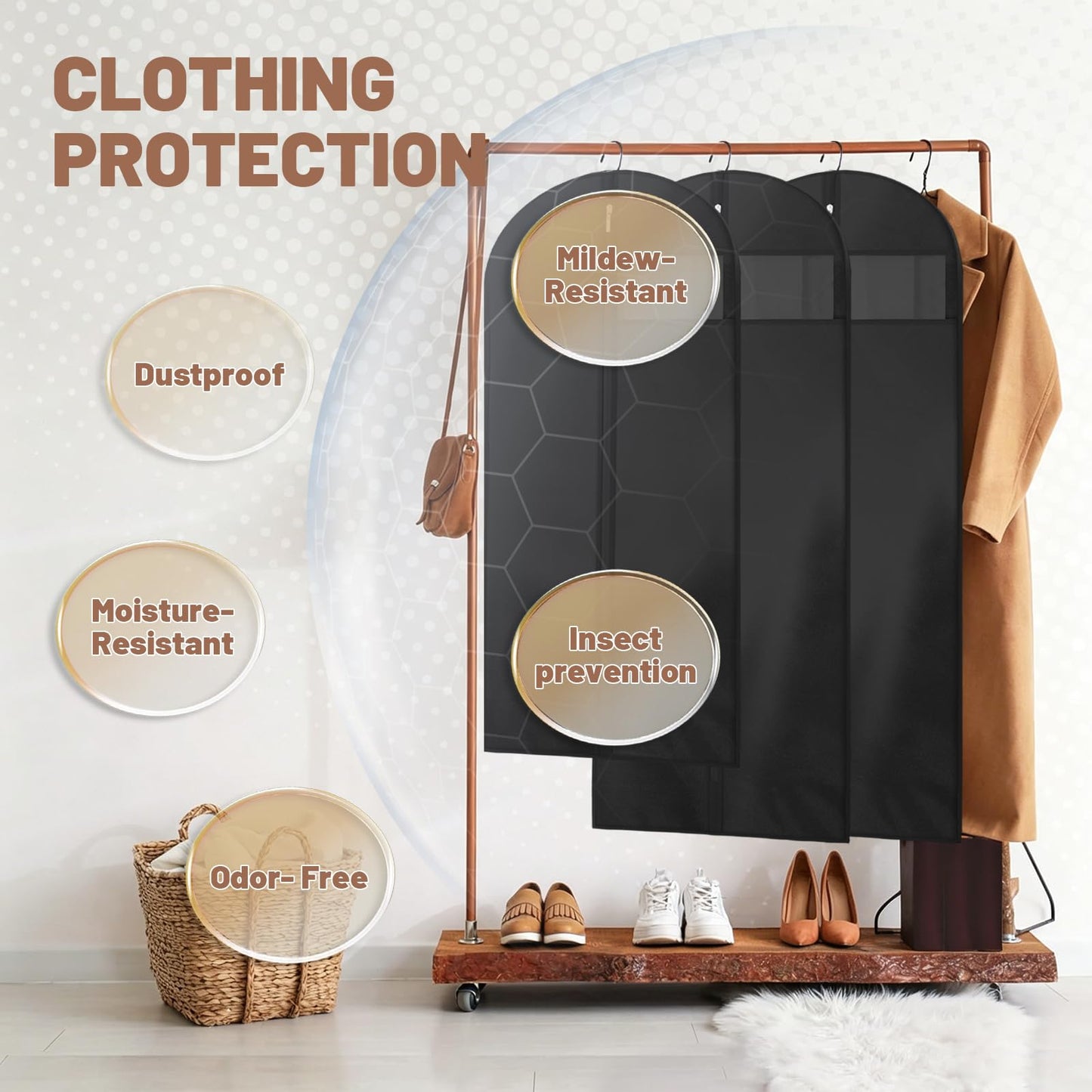 AMFUN 6 PCS Dress Bag,Full Length Travel Suit Bag with Zipper, Dust-proof Clothes Covers Protector Bags,Gown Garment Bag for Long Dresses, 100×60 cm