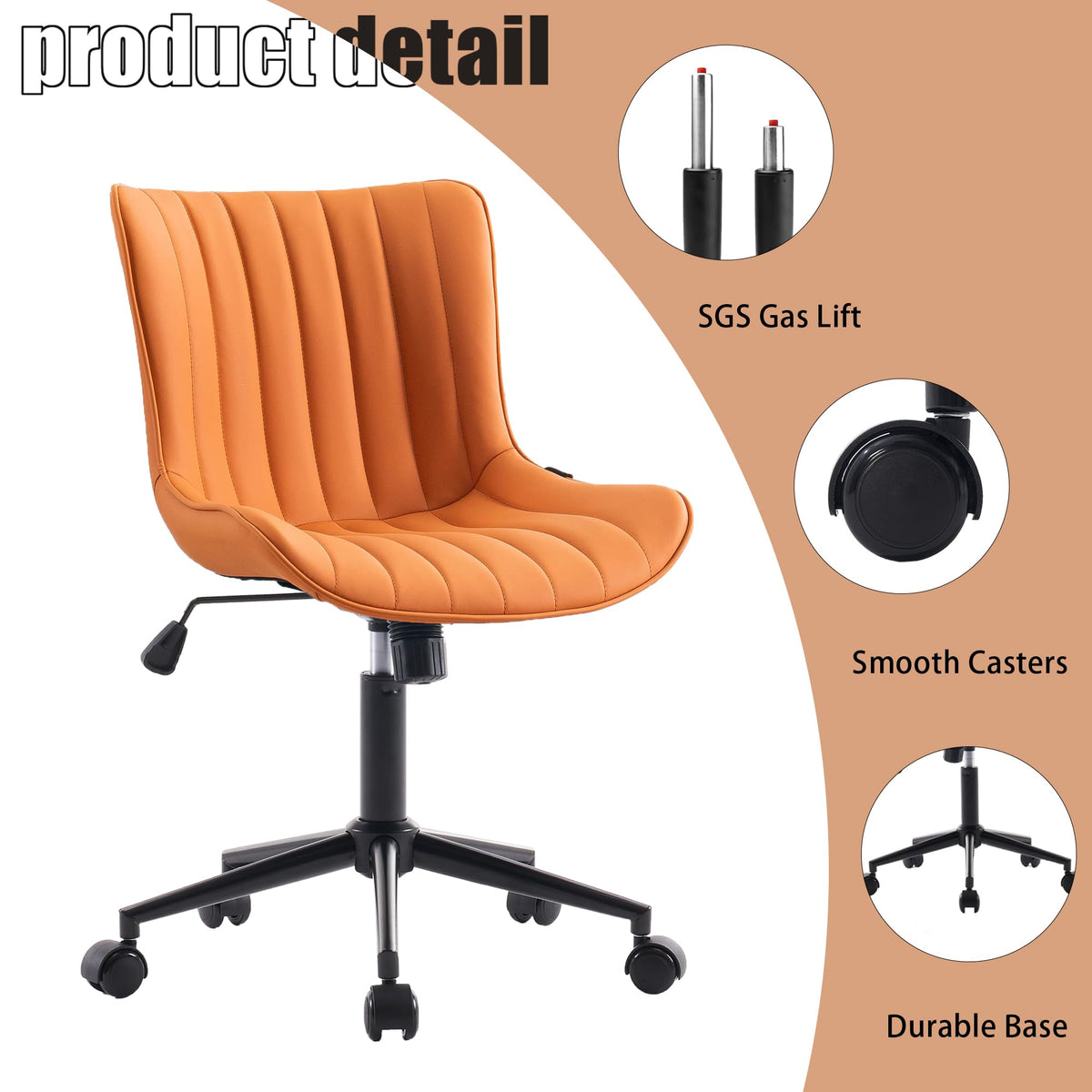 Kidol&Shellder Home Office Chair Swivel Armless Desk Chair Camel