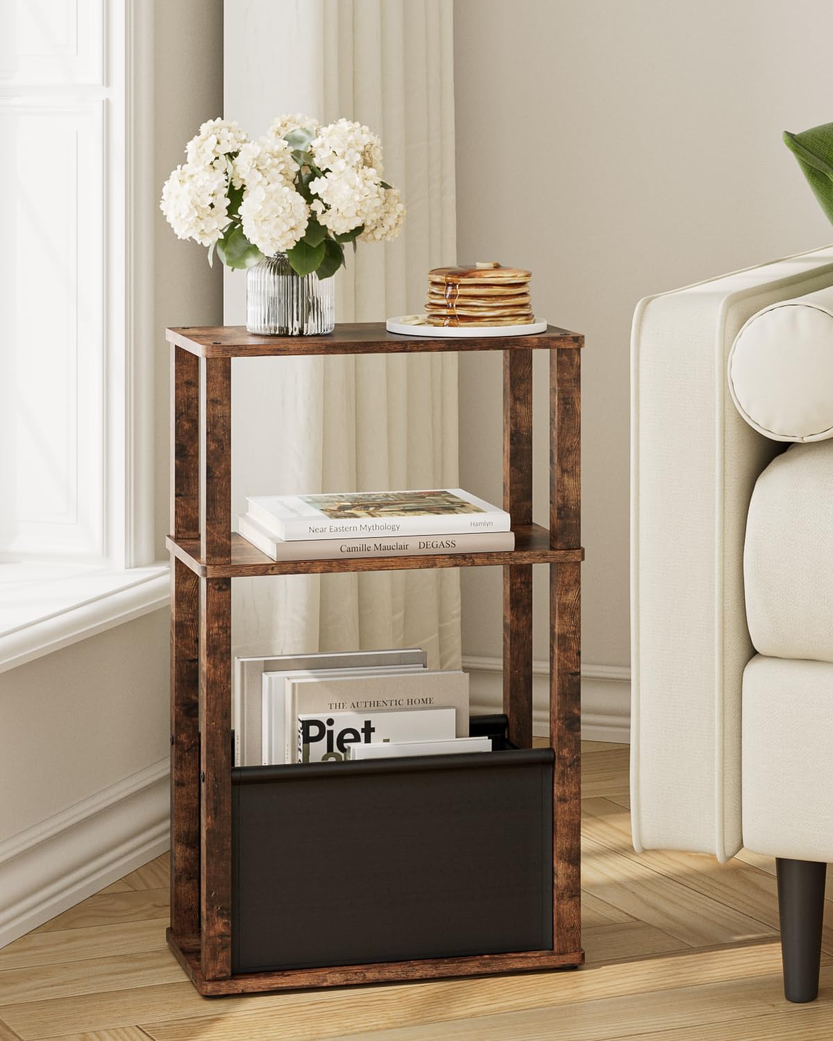 Apetaccat Narrow Side Table for Small Spaces, Slim End Table with Storage Basket, Small Bedside Table for Bedroom