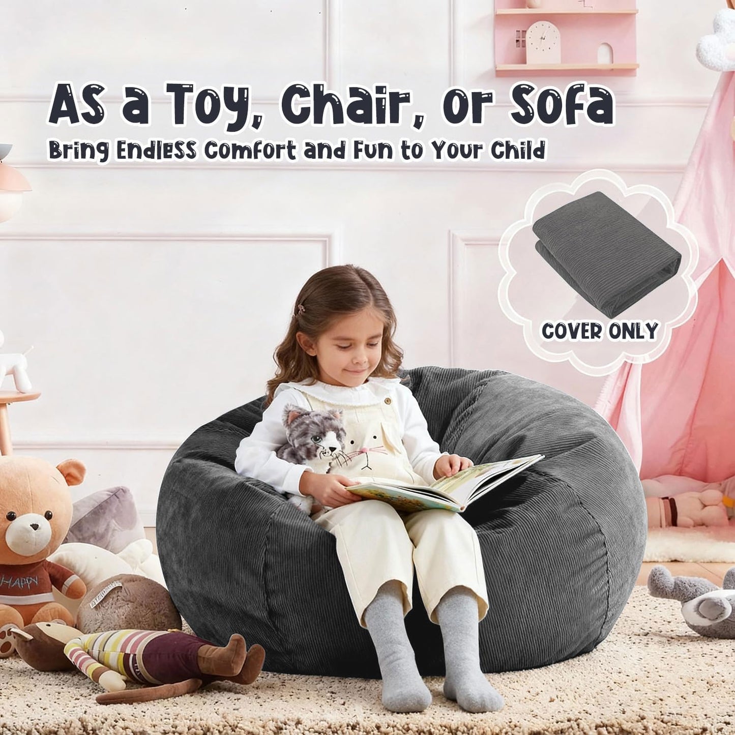 Nobildonna Bean Bag Chair Cover (No Filler) for Kids Beanbag Stuffed Animal Storage Without Filling Plush Toys Holder and Organizer Soft Premium