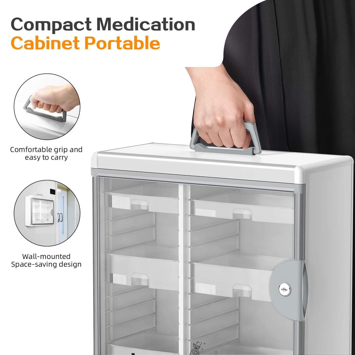 Glosen Lockable Medicine Cabinet Organizer, Bathroom Medicine Storage Box Wall-Mounted