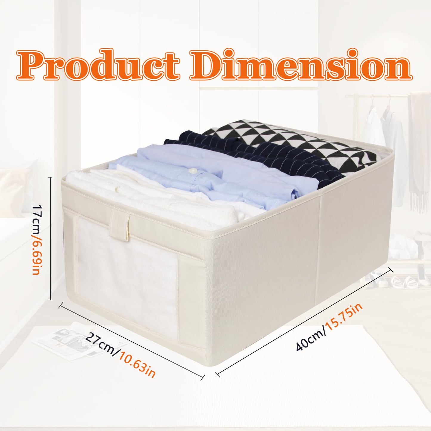 IHOMAGIC 4Pcs Wardrobe Storage Organiser with Handles, Foldable Storage Baskets in Linen, Multi-functional Storage Boxes for Clothes, Snacks, Books