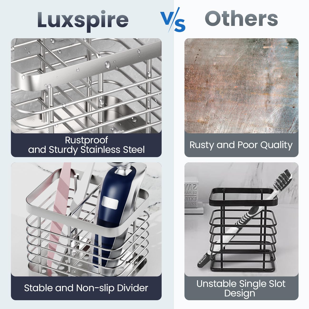 Luxspire Toothbrush Holders for Bathroom, Stainless Steel, 2 Slots, Silver