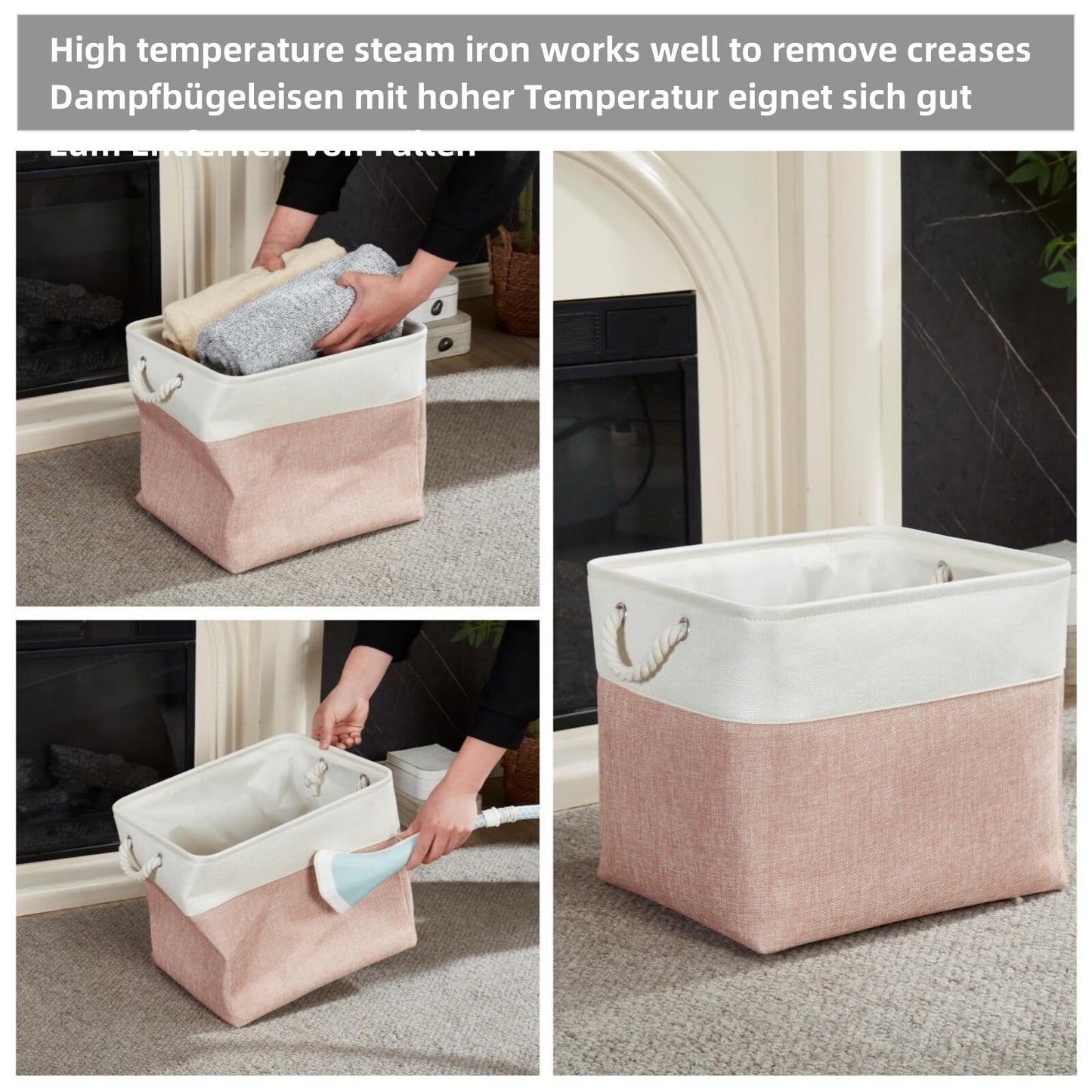 Mangata Fabric Storage Boxes, 28x28x28cm Storage Baskets Storage Cube Boxes for Organizing Clothes Shelf Nursery Home Closet(Pink/White, Set of 3)