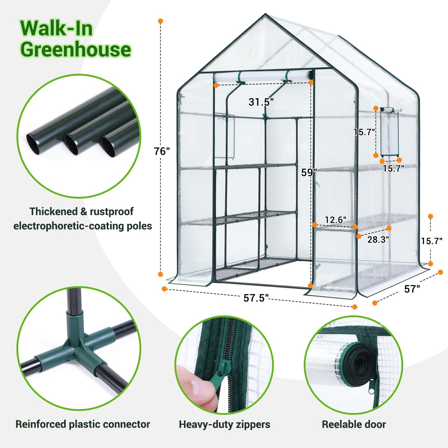 Ohuhu Plastic Greenhouse with Improved PE Cover, Portable Walk in Plant Green House, 3 Tiers 12 Shelves Stands Small Greenhouses Backyard Green Houses