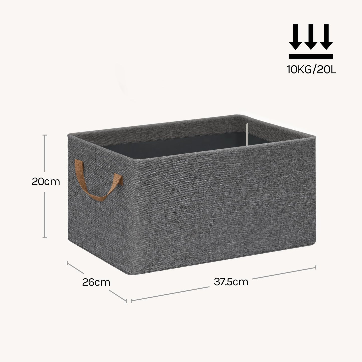 WOLTU ABB08gbn-5-UK Foldable Storage Boxes Set of 5, Fabric Storage Cubes with Handles, Stacking Boxes for Clothes and Toys, Grey, 37.5 x 20 x 26 cm