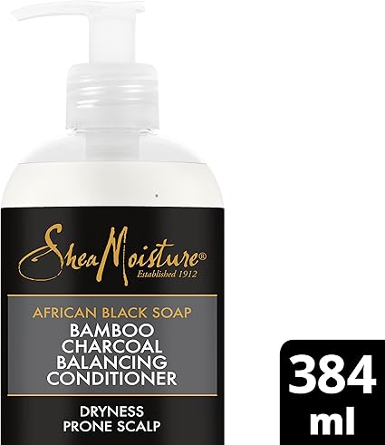 Shea Moisture African Black Soap Bamboo Charcoal Balancing Conditioner 13 oz / 384 ml - For Scalp Care & Detangling Natural Curls